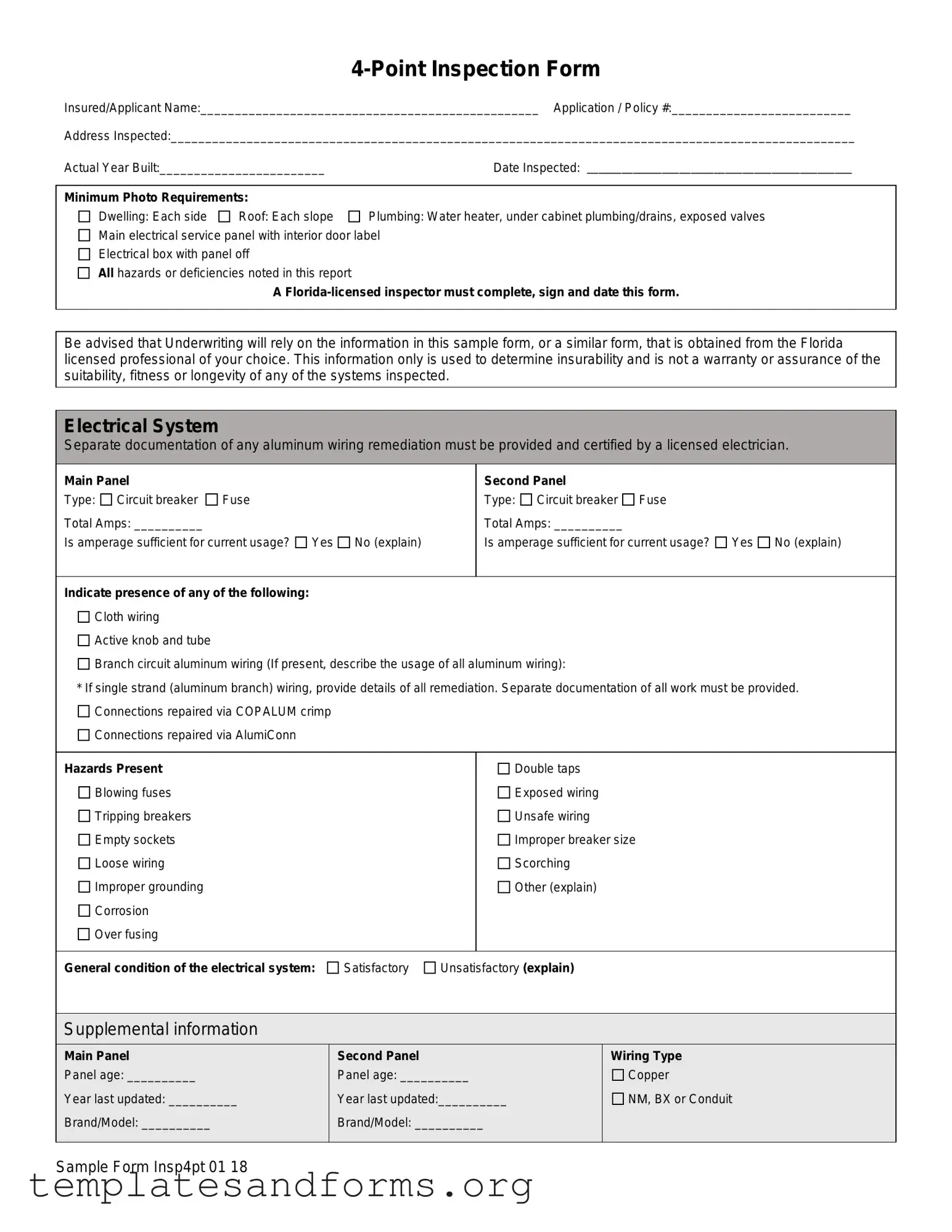 Fill in a Valid 4 Point Inspection Form