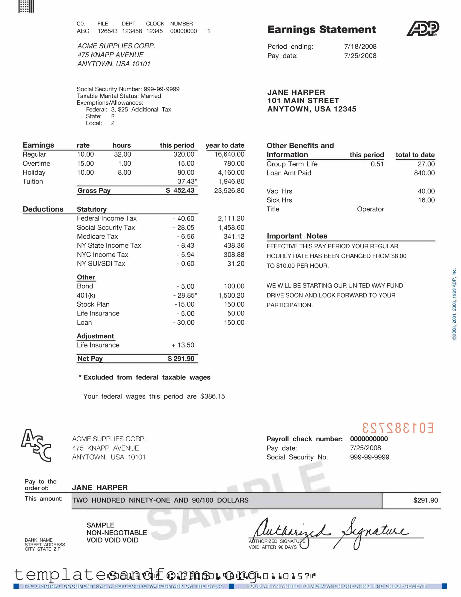 Fill in a Valid Adp Pay Stub Form