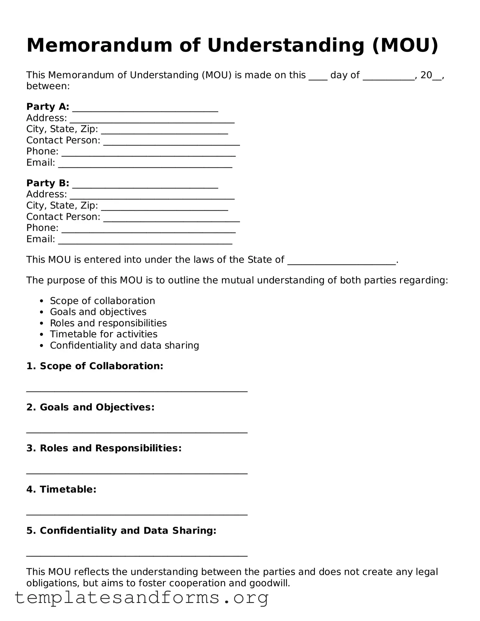Blank Memorandum of Understanding Document