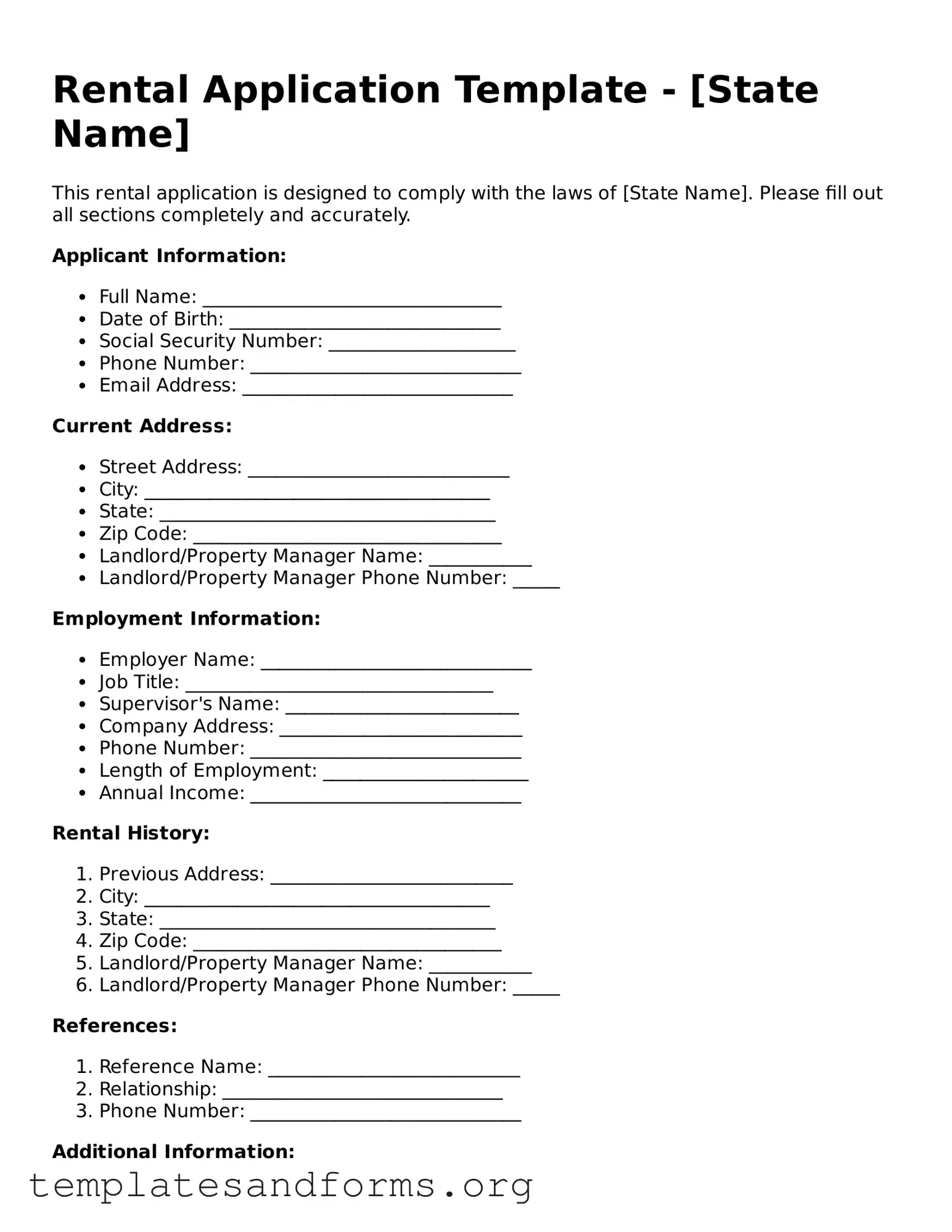 Blank Rental Application Document