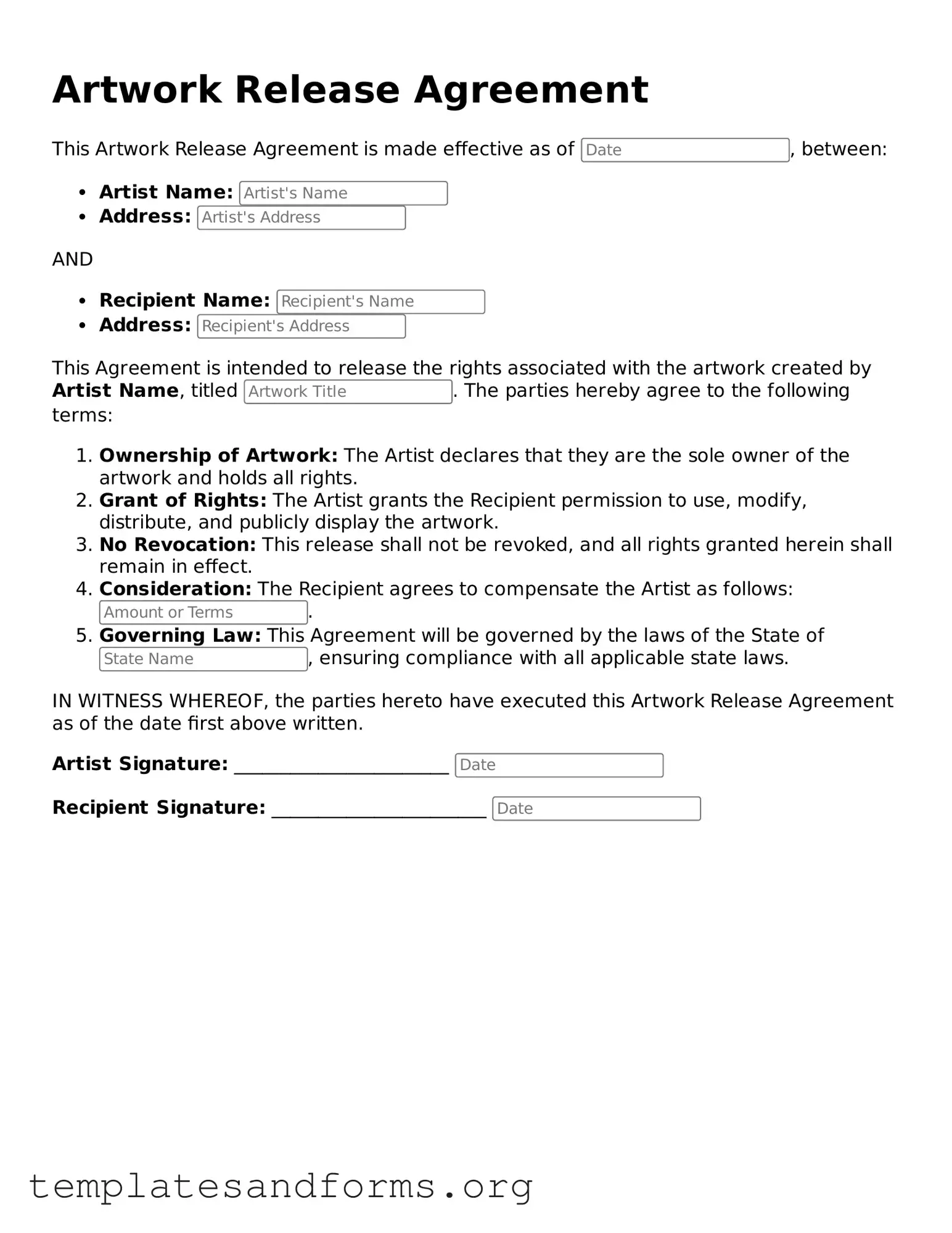 Blank Artwork Release Document