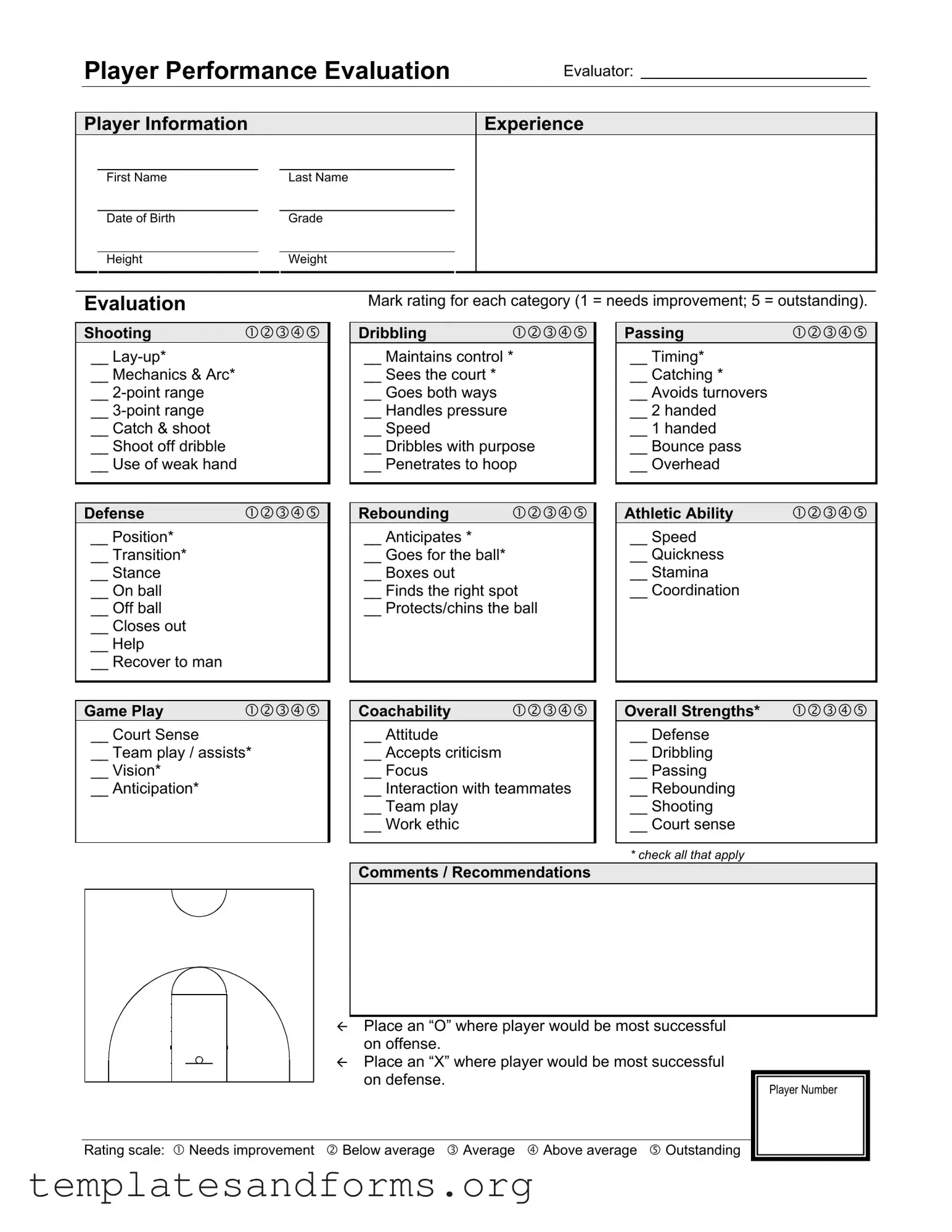 Fill in a Valid Basketball Evaluation Form