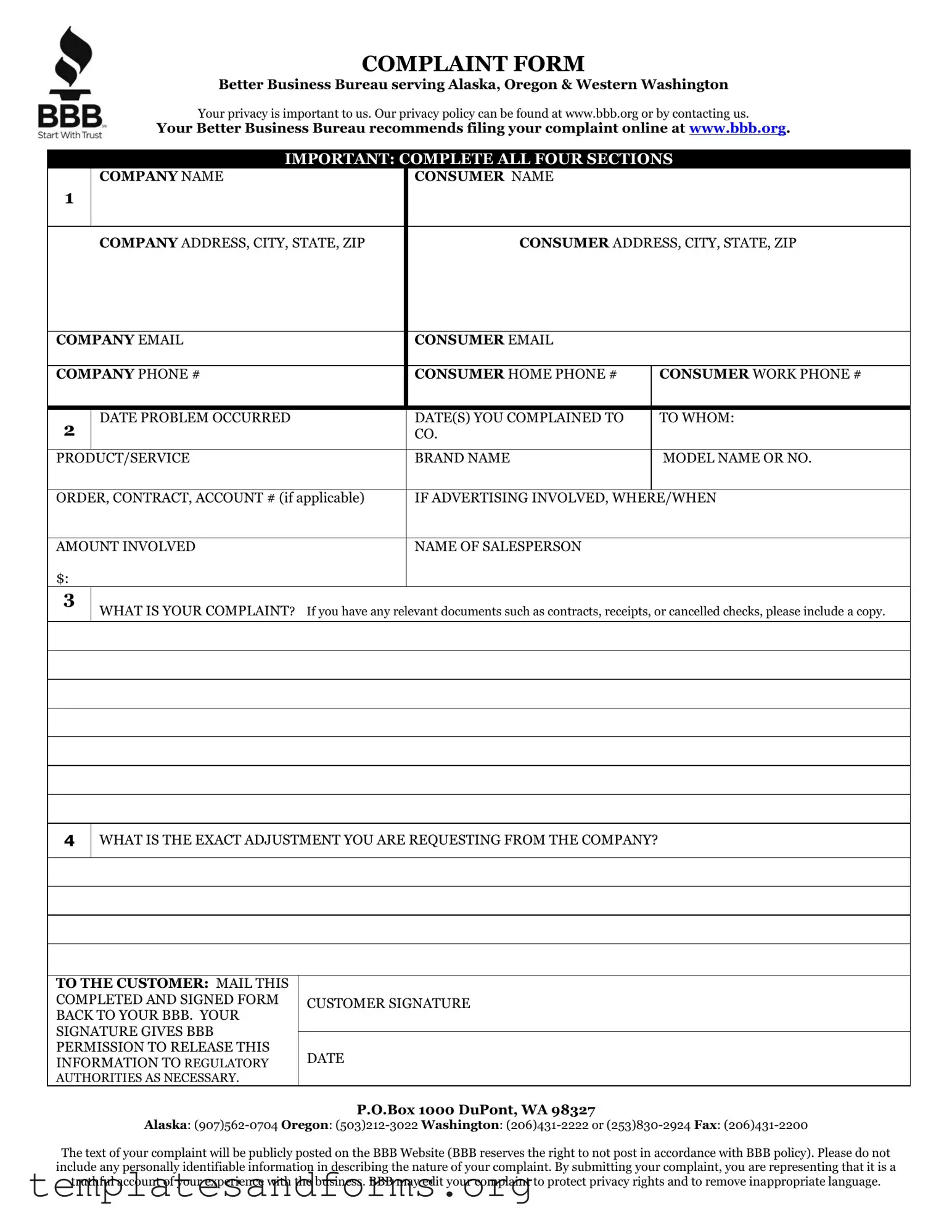 Fill in a Valid Bbb Complaint Form