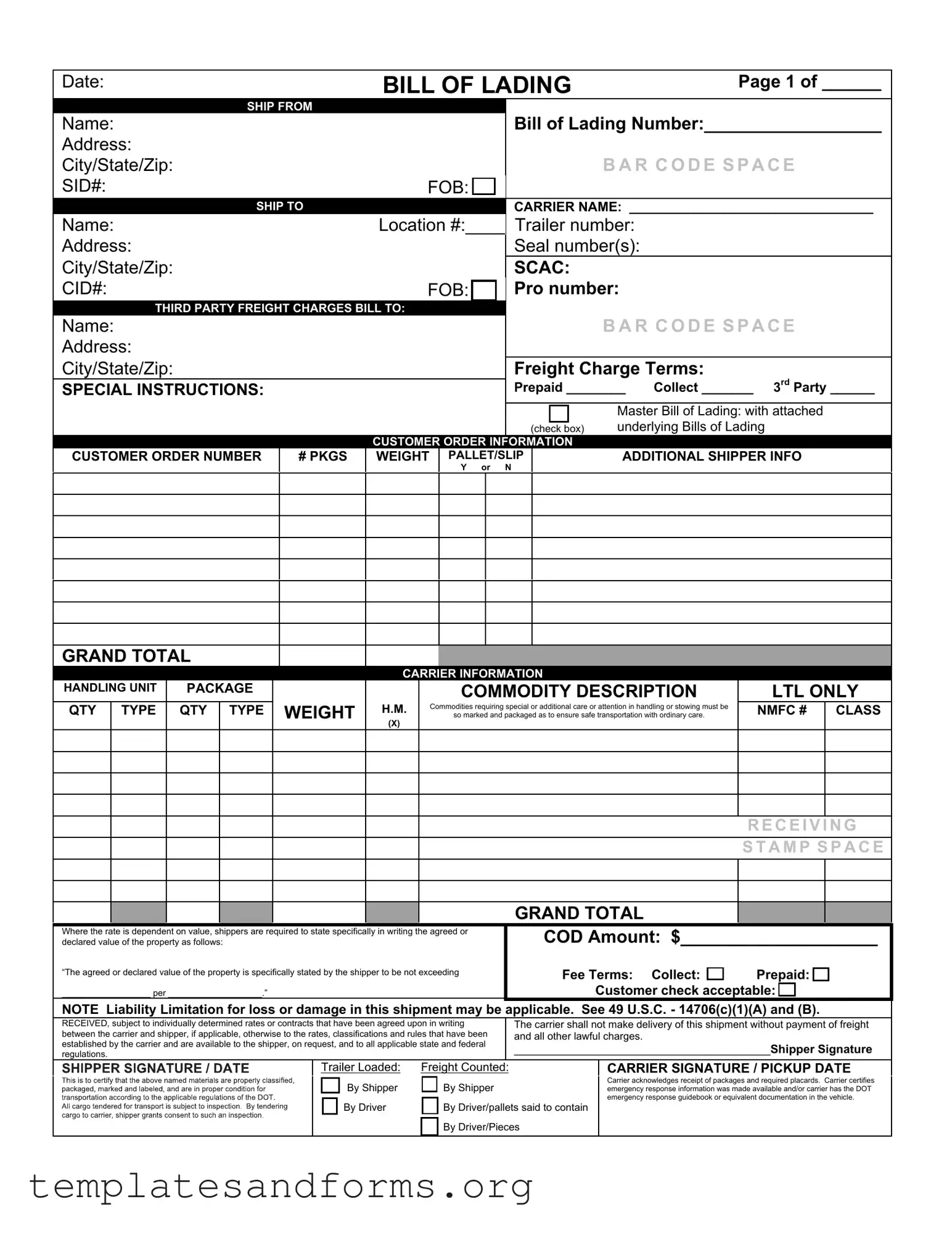 Fill in a Valid Bill of Lading with a Supplement Form