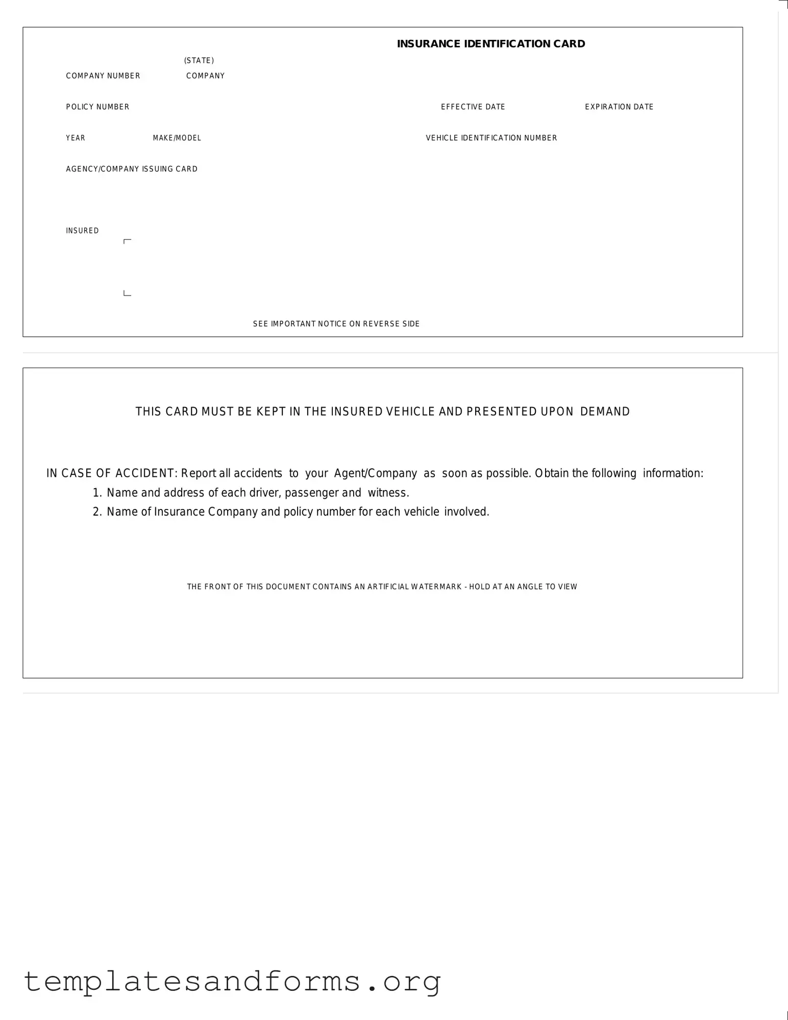 Fill in a Valid Auto Insurance Card Form