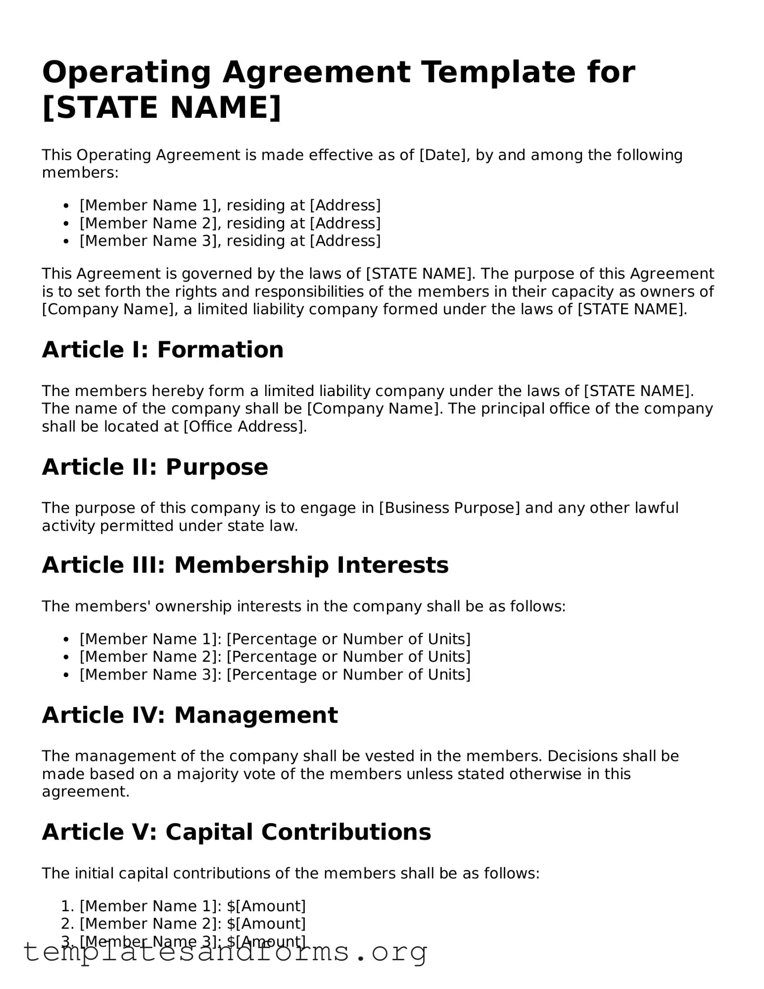 Blank Operating Agreement Document