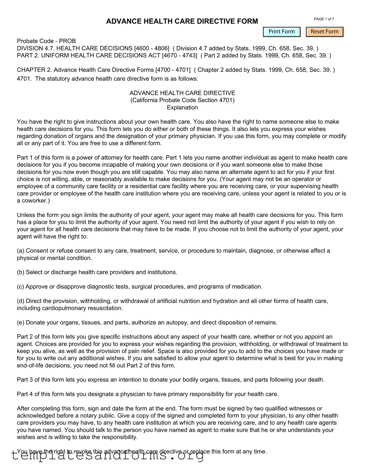 Fill in a Valid California Advanced Health Care Directive Form