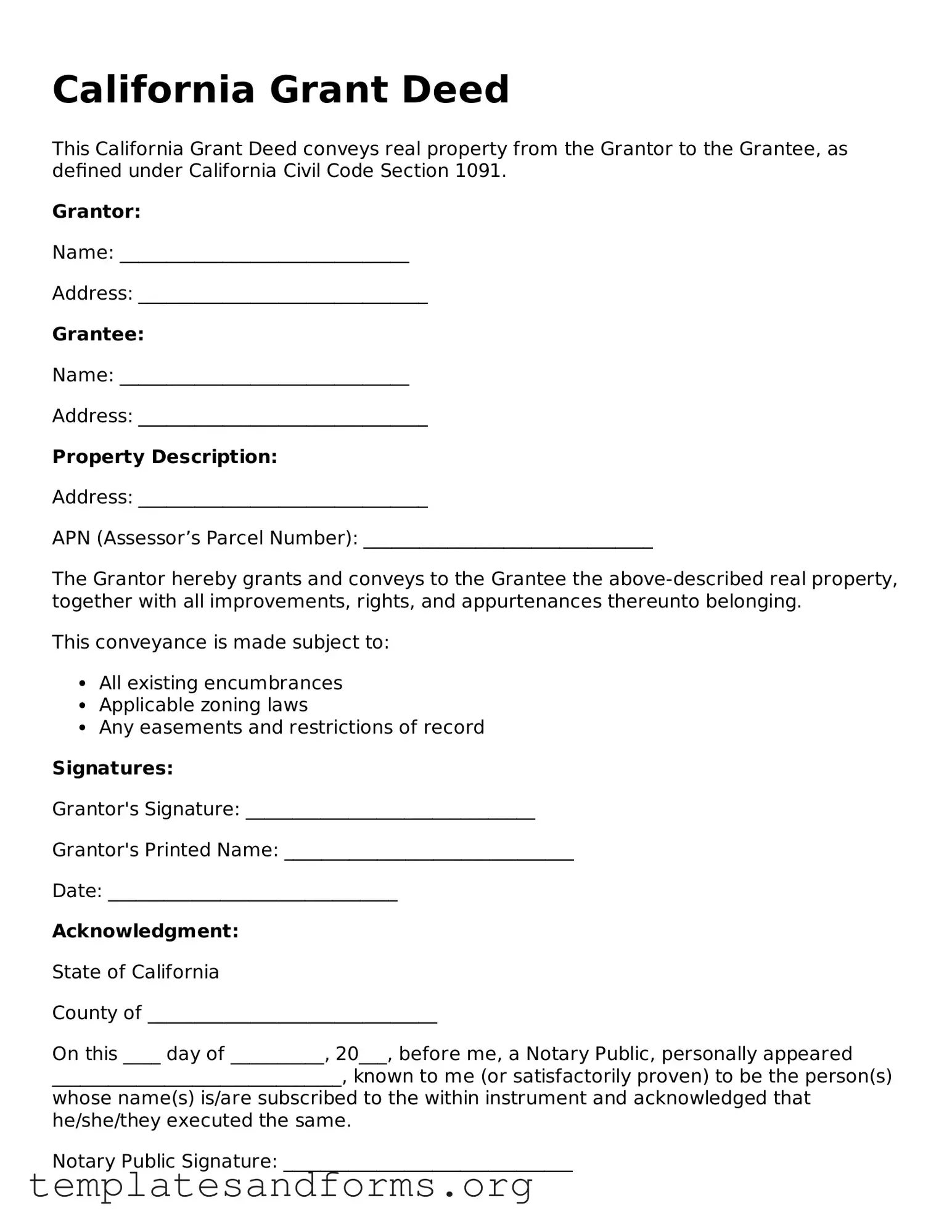 Free Deed Form for the State of California