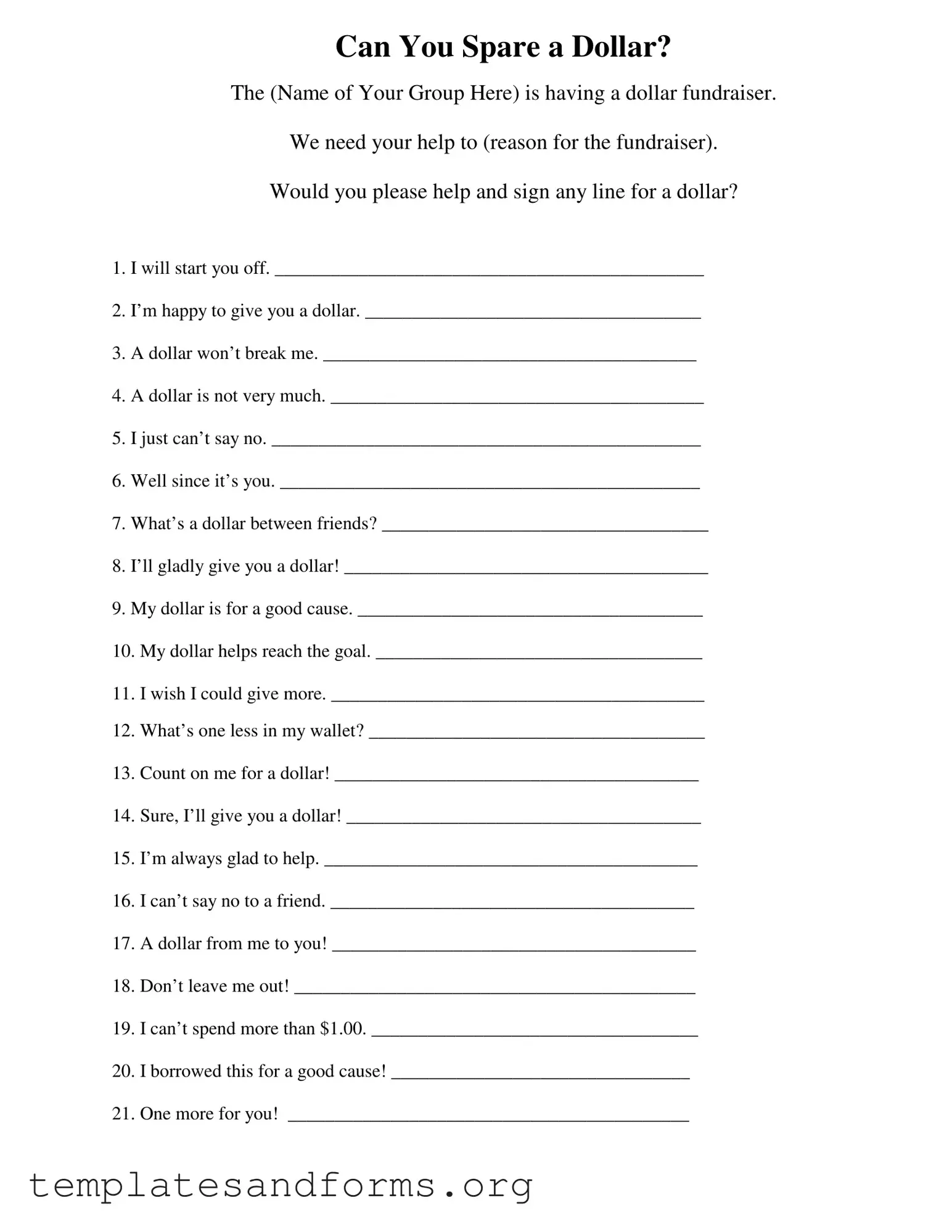 Fill in a Valid Donated A Dollar Form