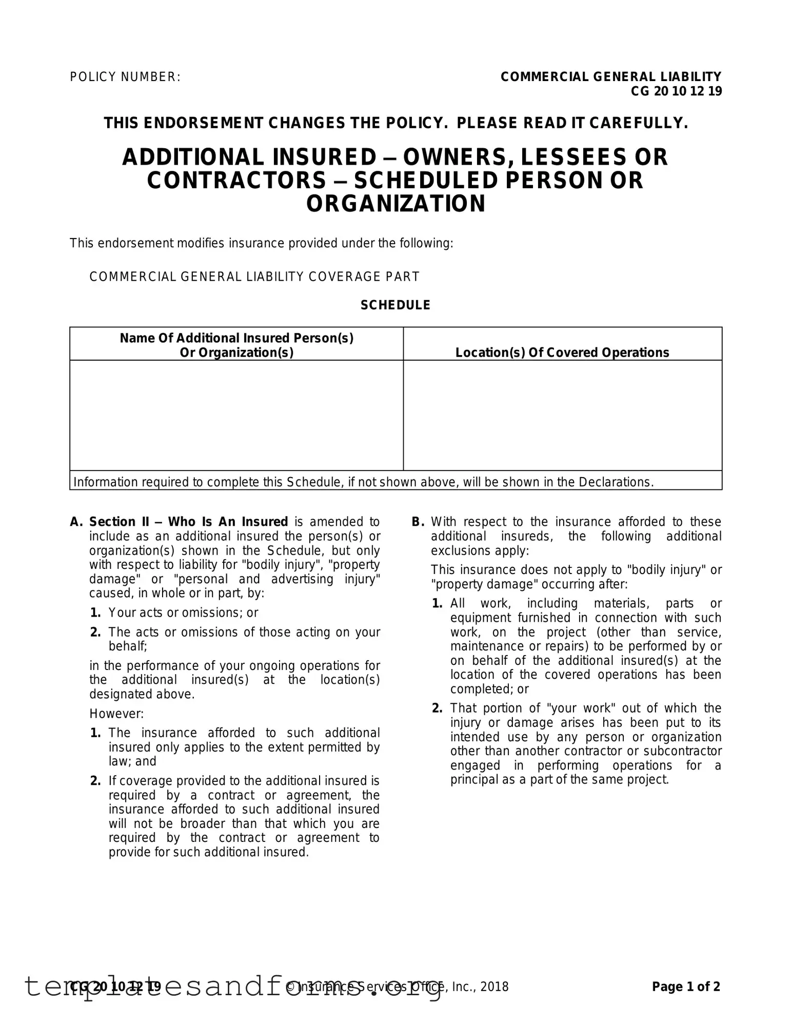 Fill in a Valid Cg 20 10 07 04 Liability Endorsement Form