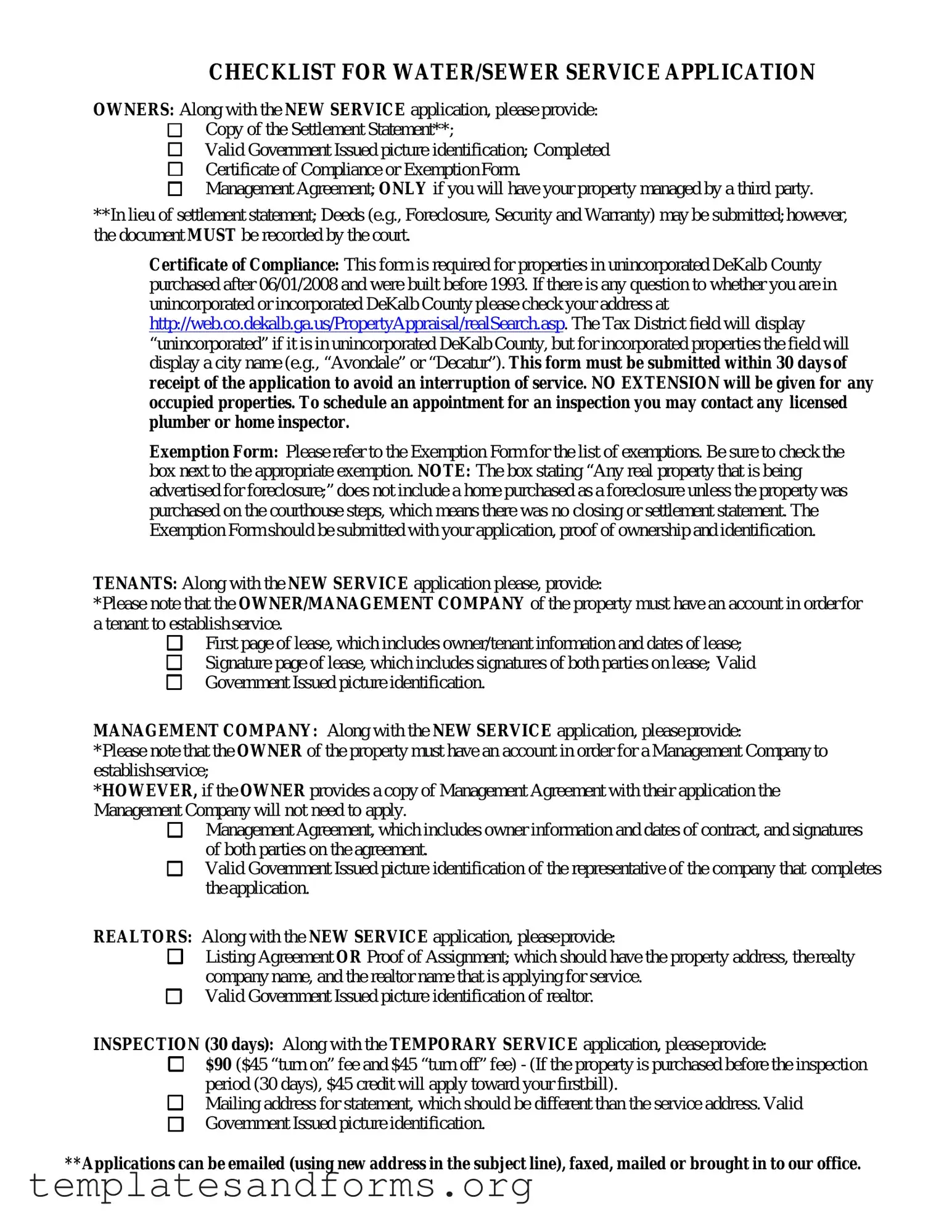 Fill in a Valid Dekalb County Water Application Form