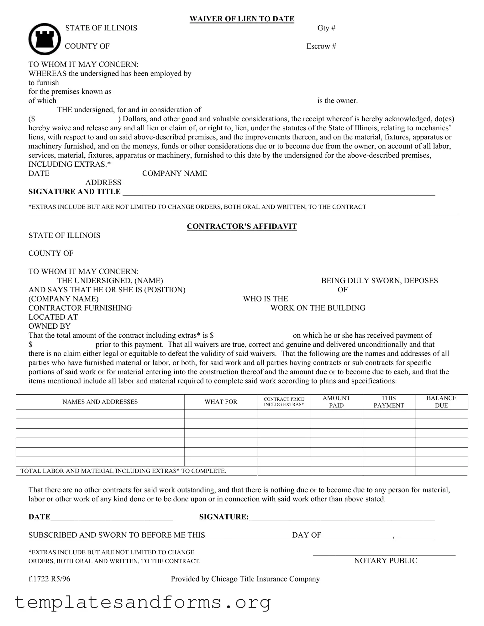 Fill in a Valid Chicago Title Waiver Format Form