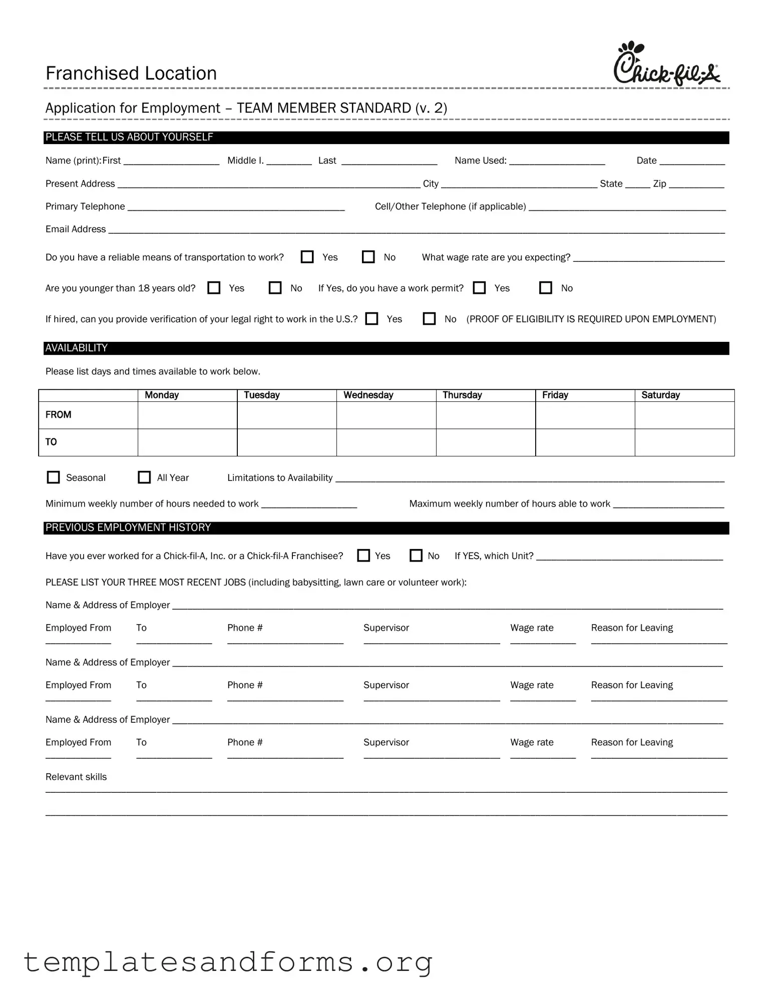 Fill in a Valid Chick Fil A Job Application Form