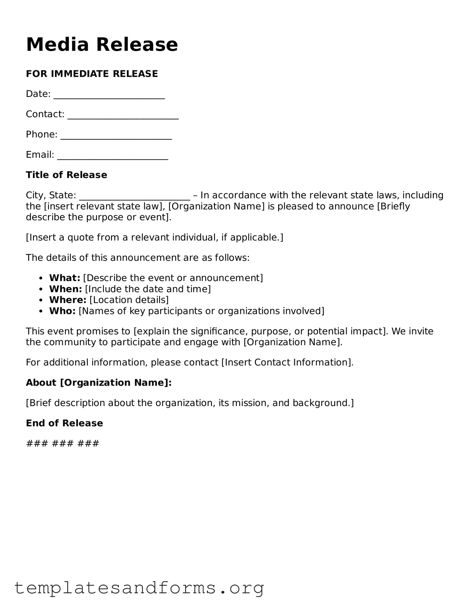 Blank Media Release Document
