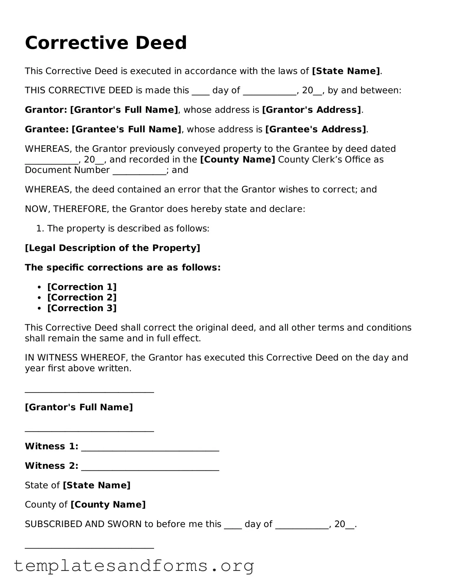 Blank Corrective Deed Document