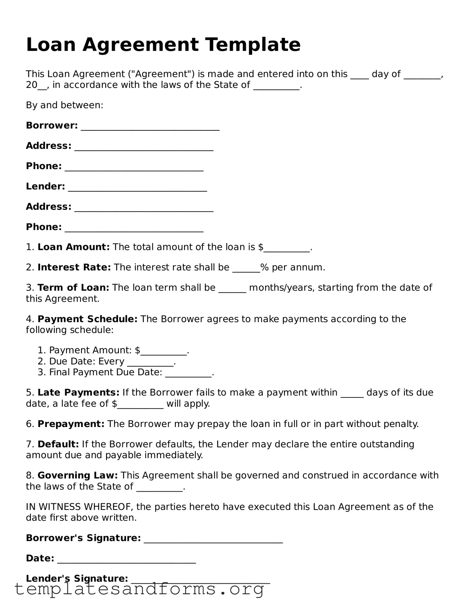 Blank Loan Agreement Document