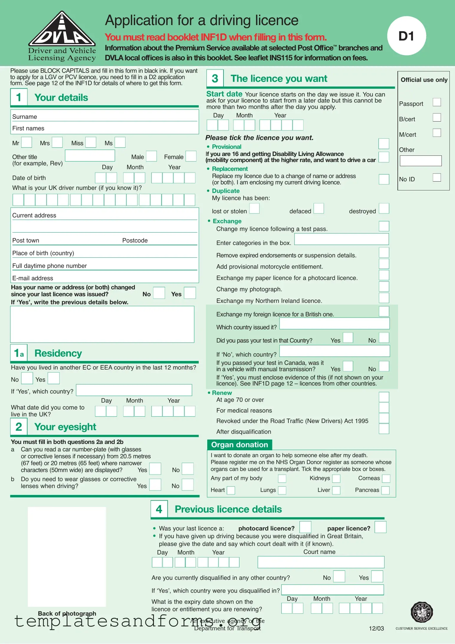 Fill in a Valid D1 Dvla Form