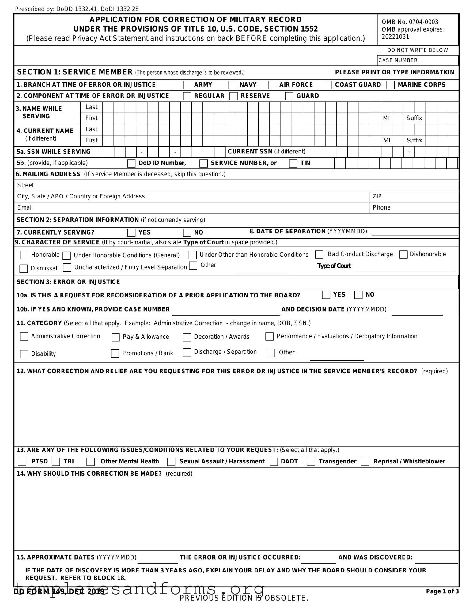 Fill in a Valid DD 149 Form