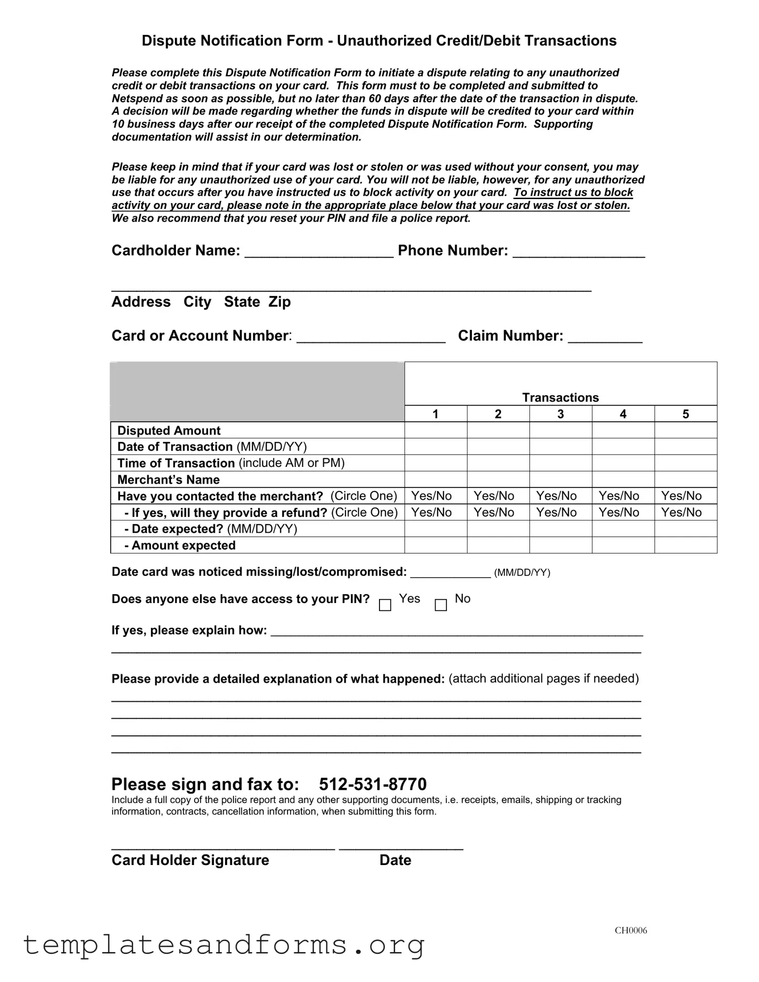 Fill in a Valid Netspend Dispute Form