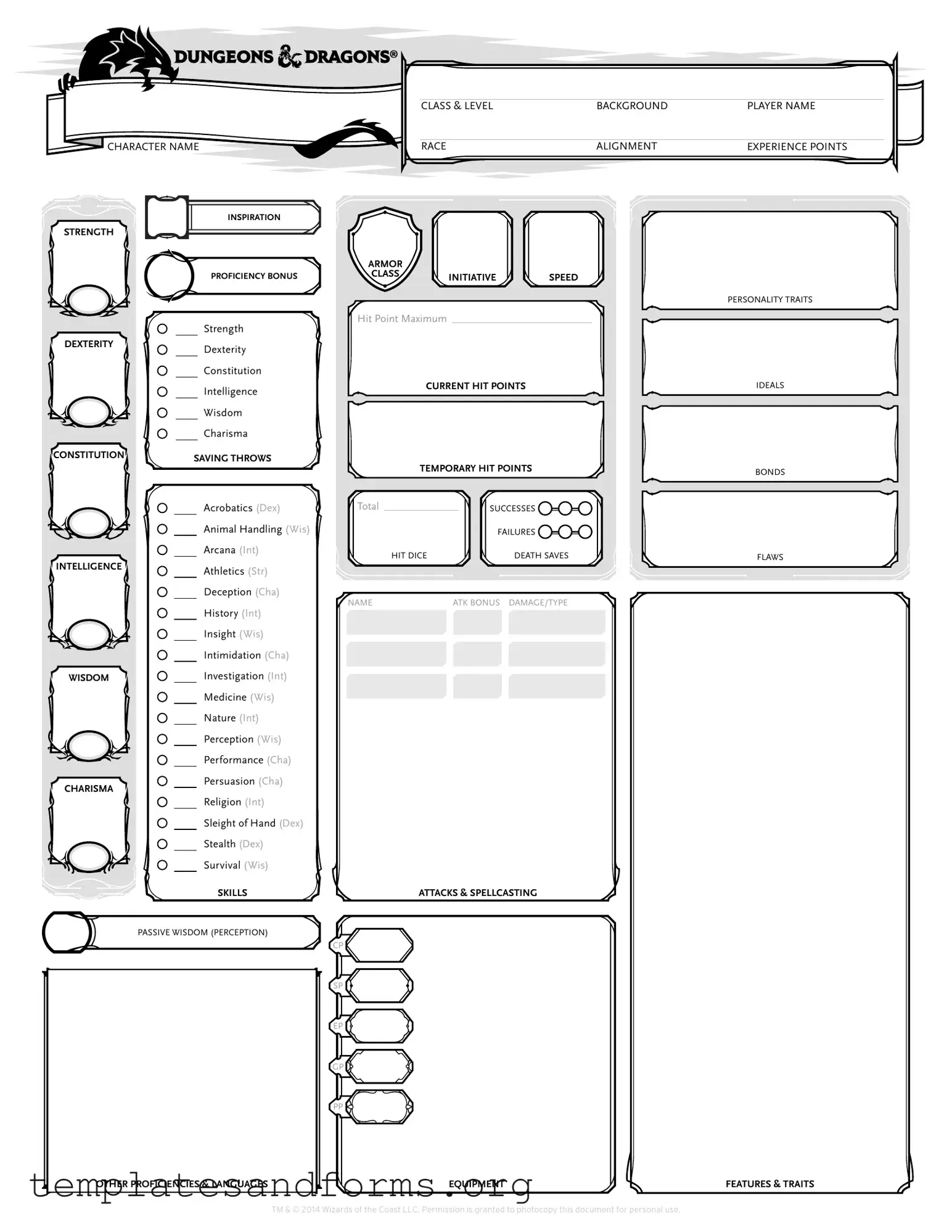 Fill in a Valid Dnd Character Sheet Form