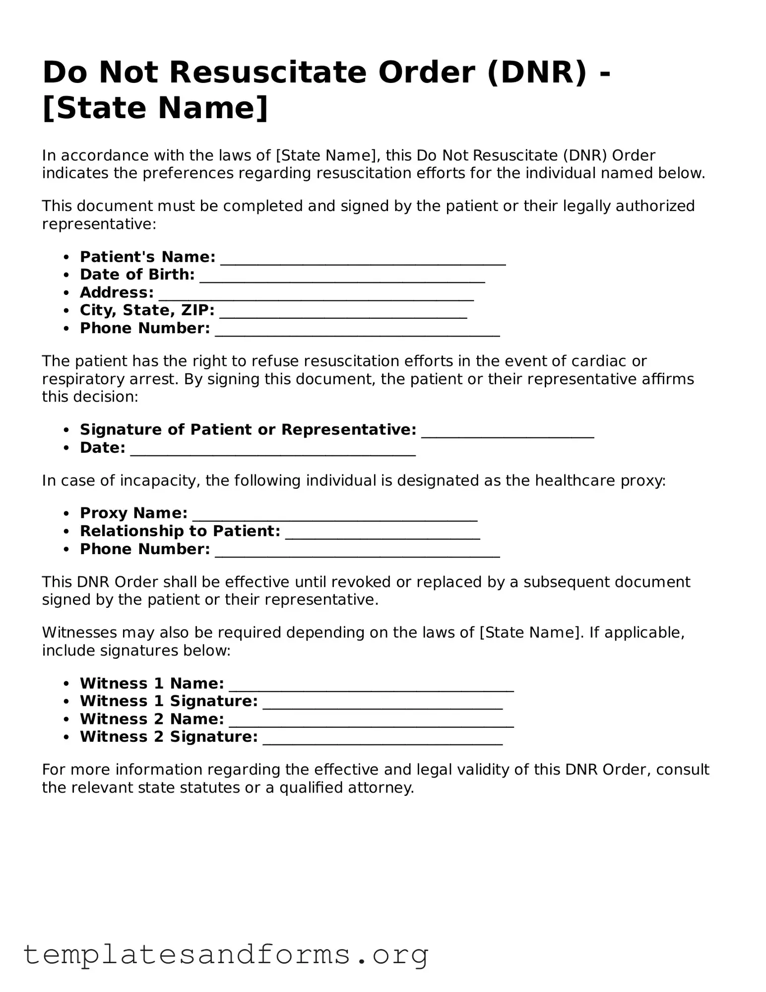 Blank Do Not Resuscitate Order Document