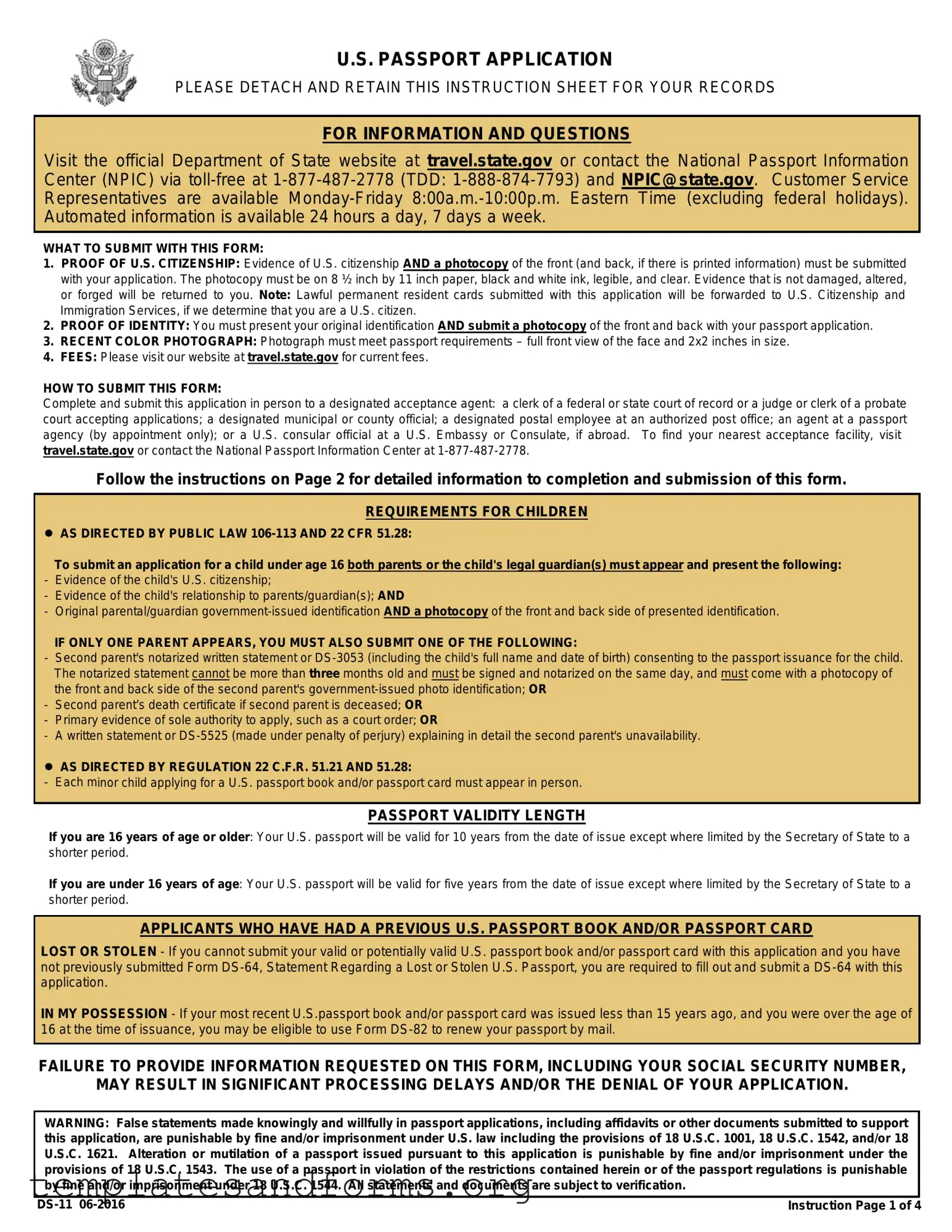 Fill in a Valid DS-11 U.S. Passport application Form