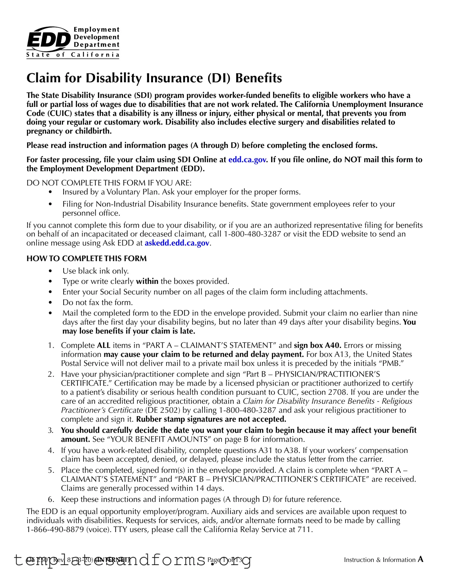 Fill in a Valid EDD DE 2501 Form