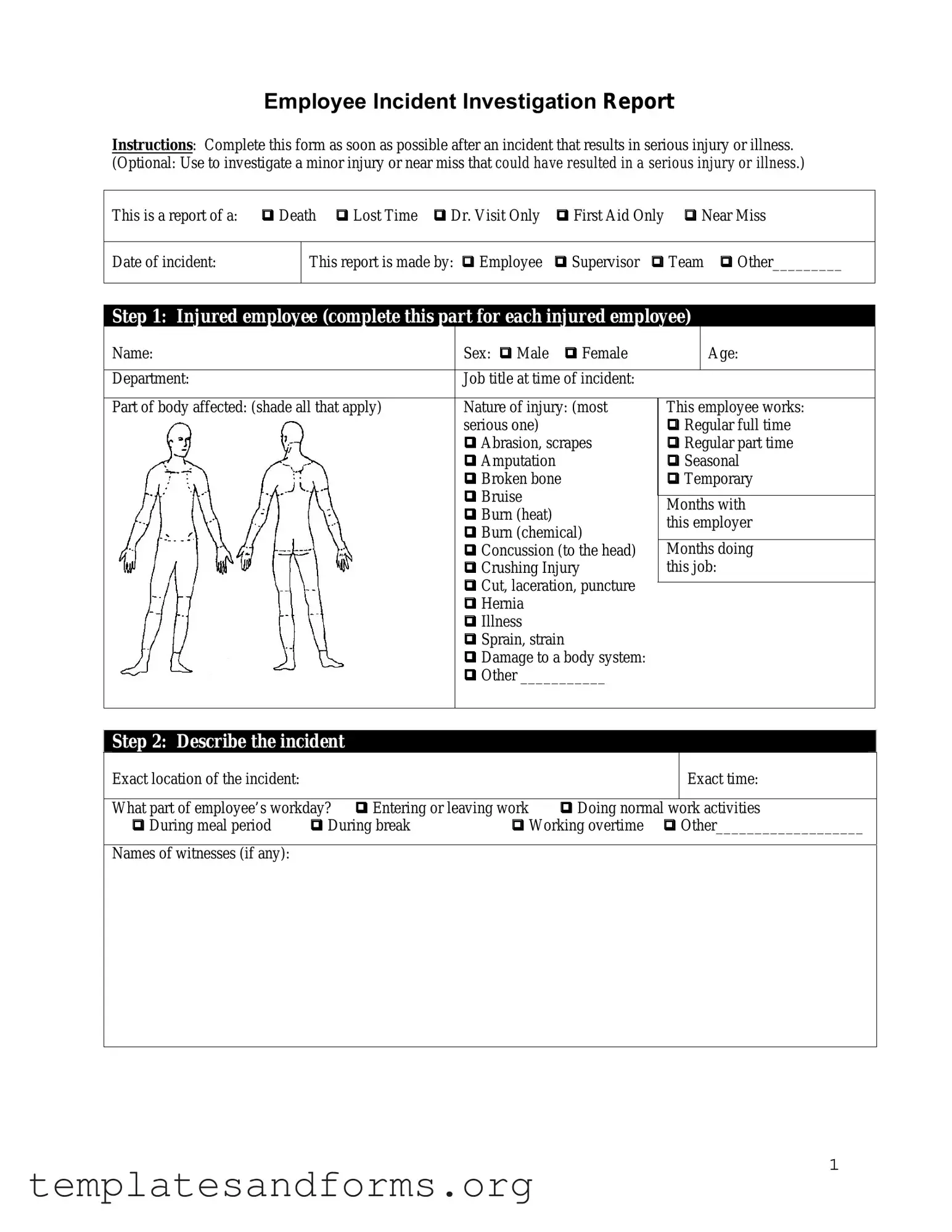 Fill in a Valid Employee Accident Report Form