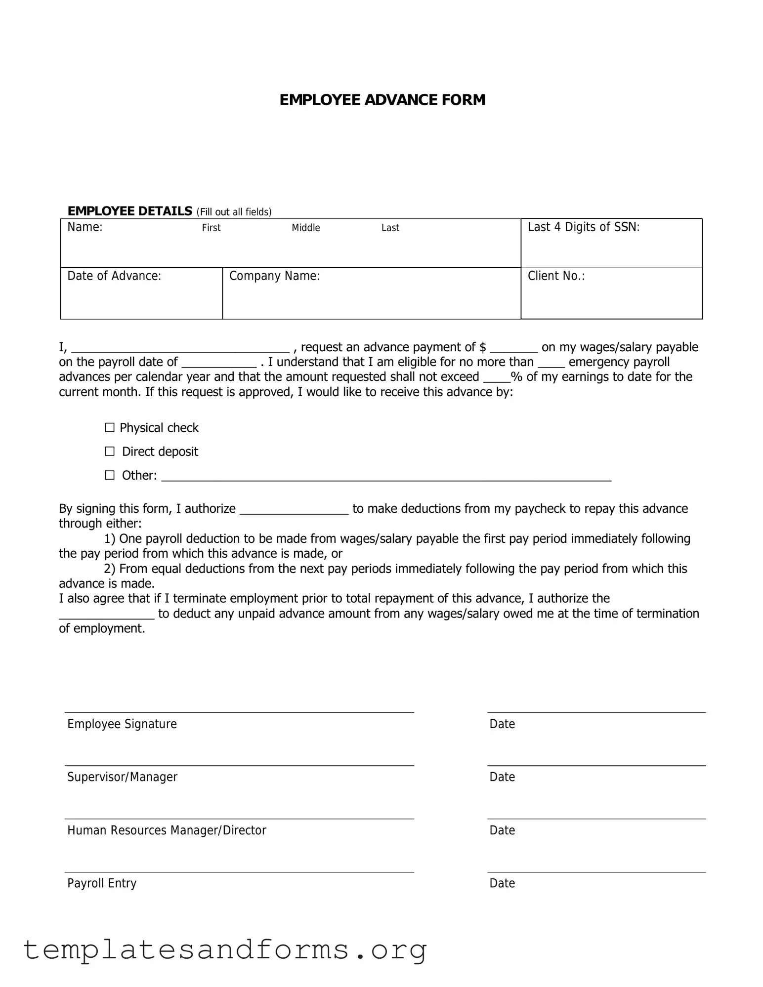 Fill in a Valid Employee Advance Form