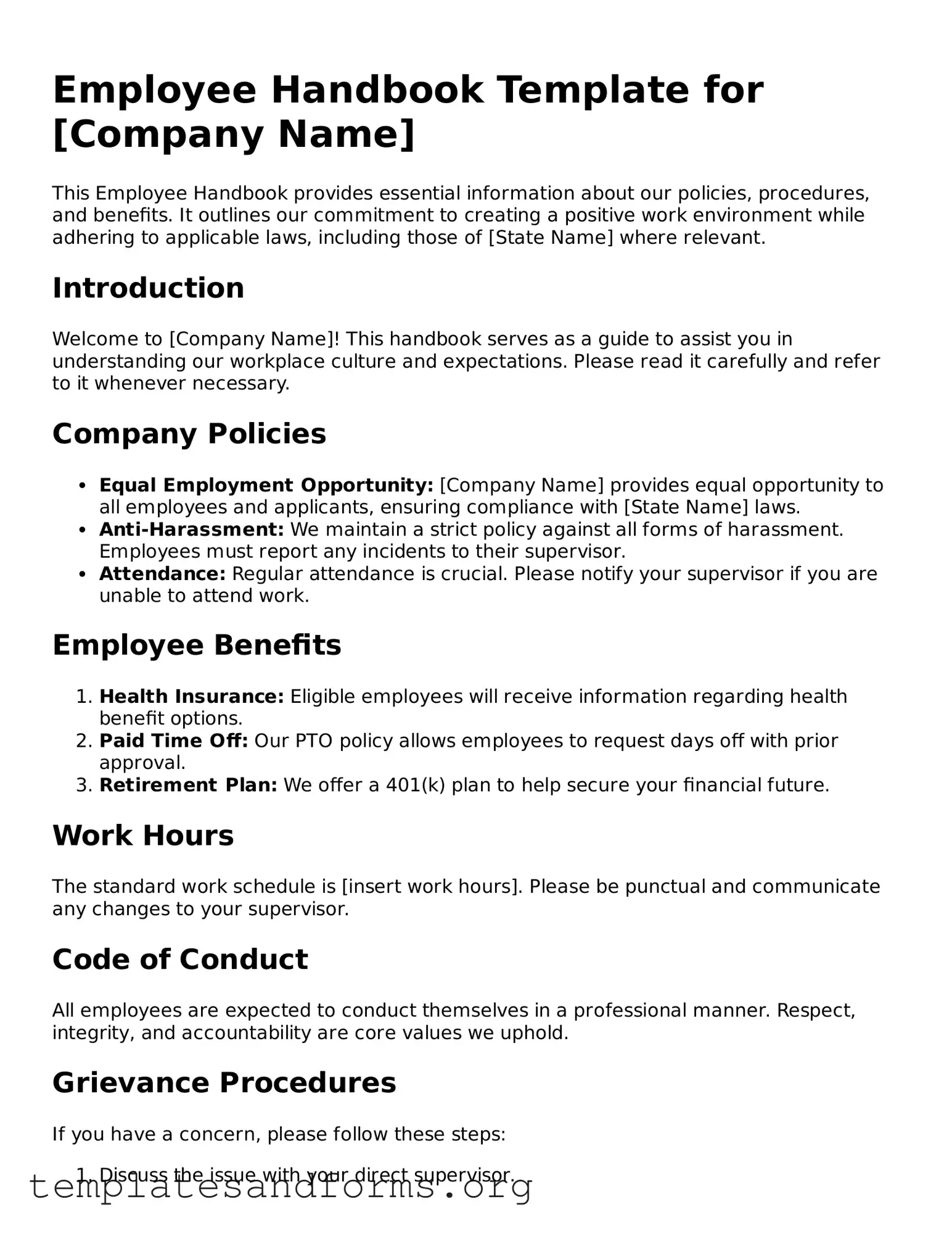 Blank Employee Handbook Document