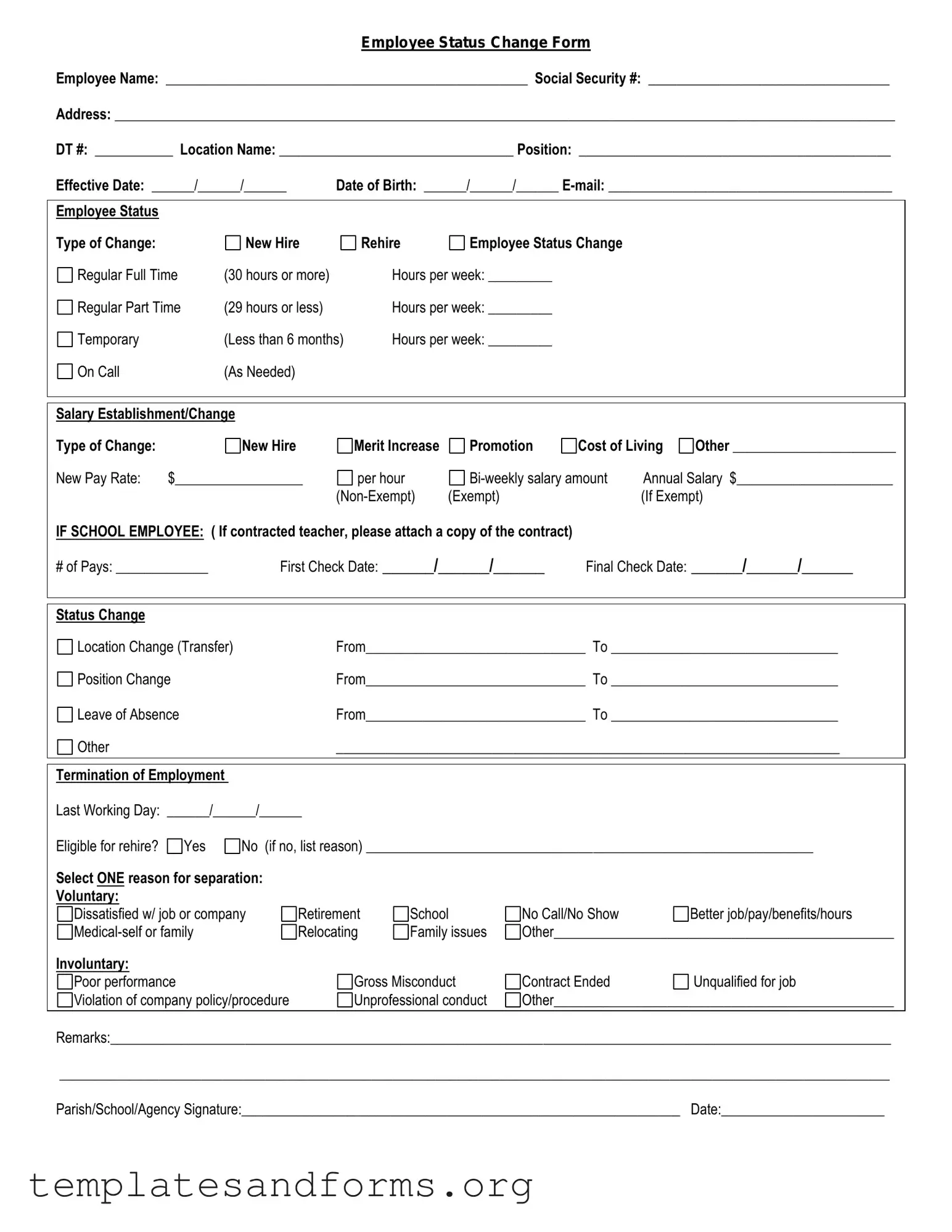 Fill in a Valid Employee Status Change Form