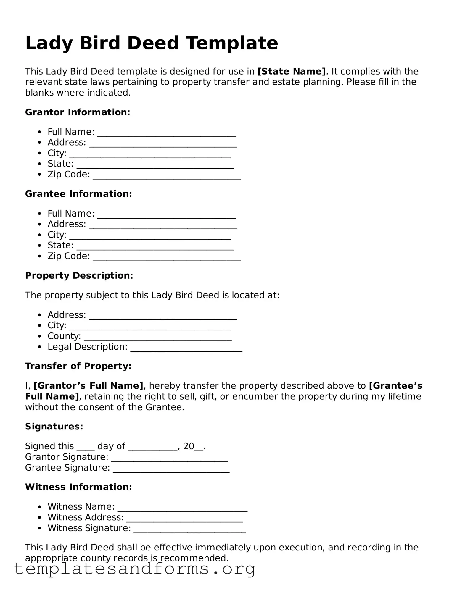 Blank Lady Bird Deed Document