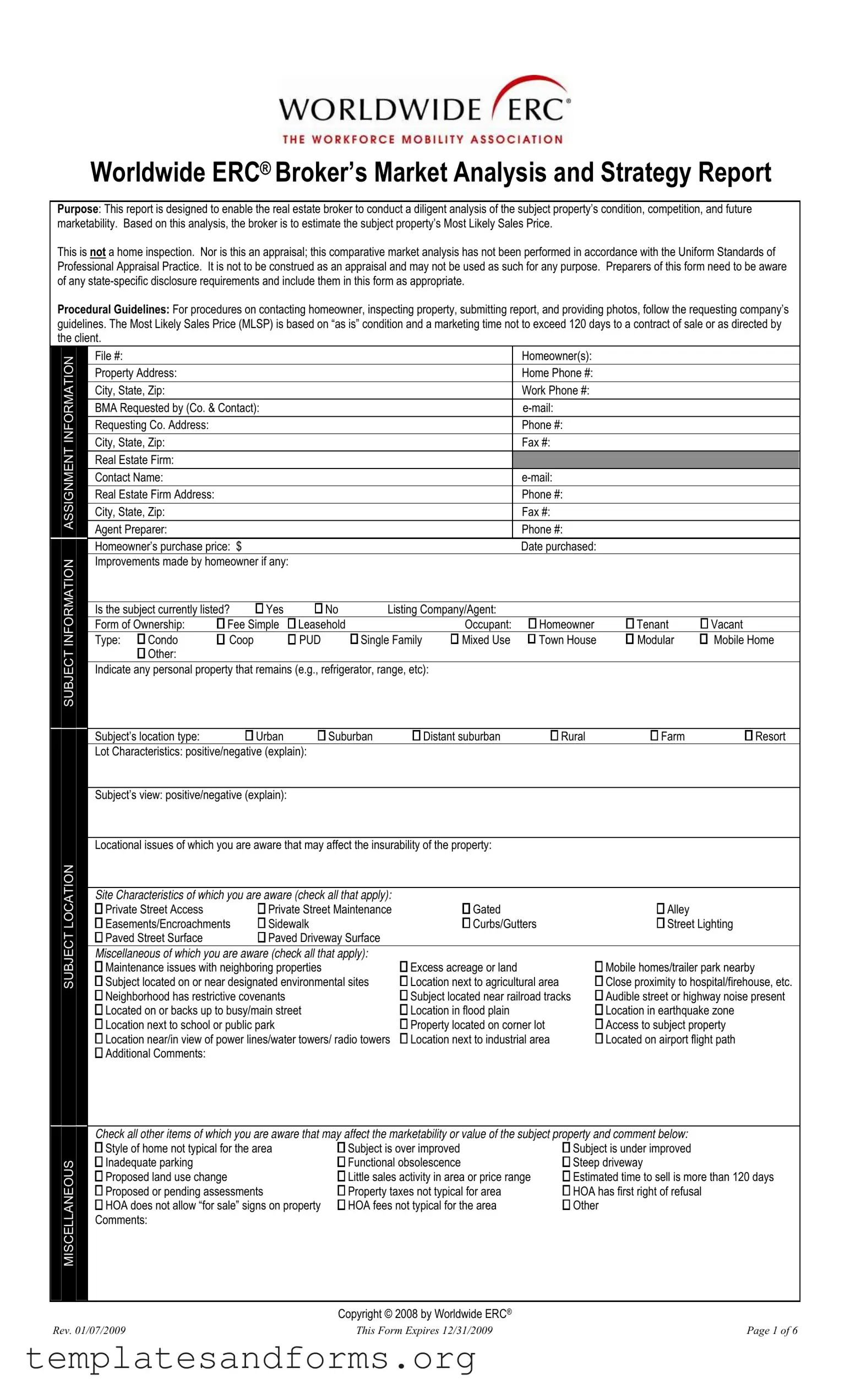 Fill in a Valid Erc Broker Market Analysis Form