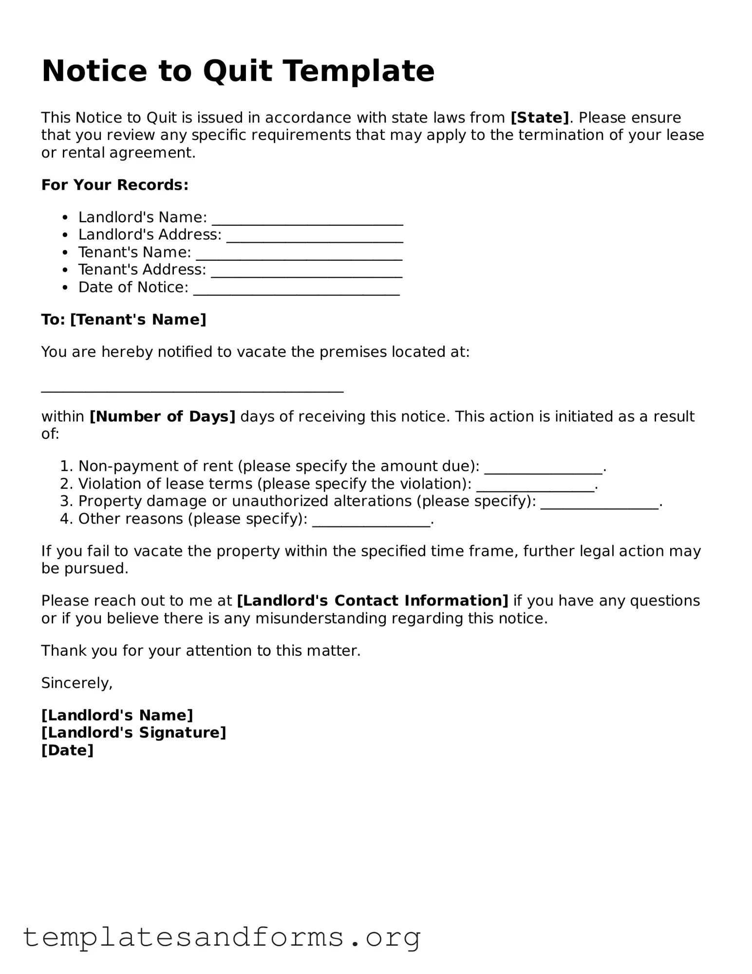 Blank Notice to Quit Document