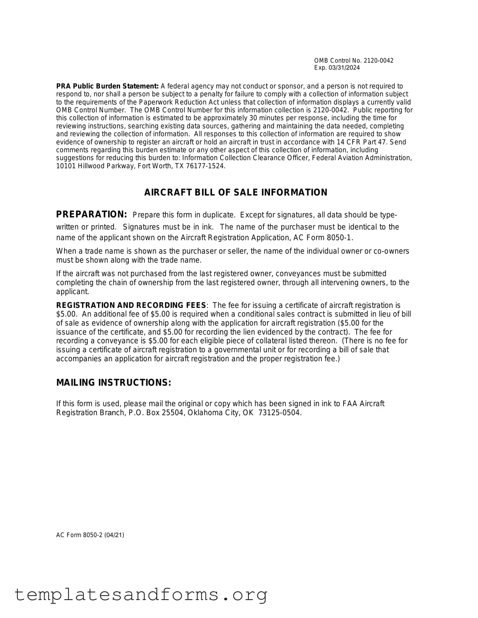 Fill in a Valid Aircraft Bill of Sale AC 8050-2 Form