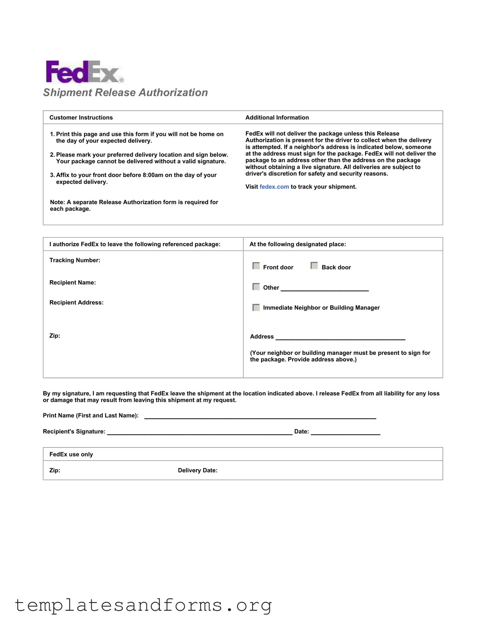 Fill in a Valid Fedex Release Form