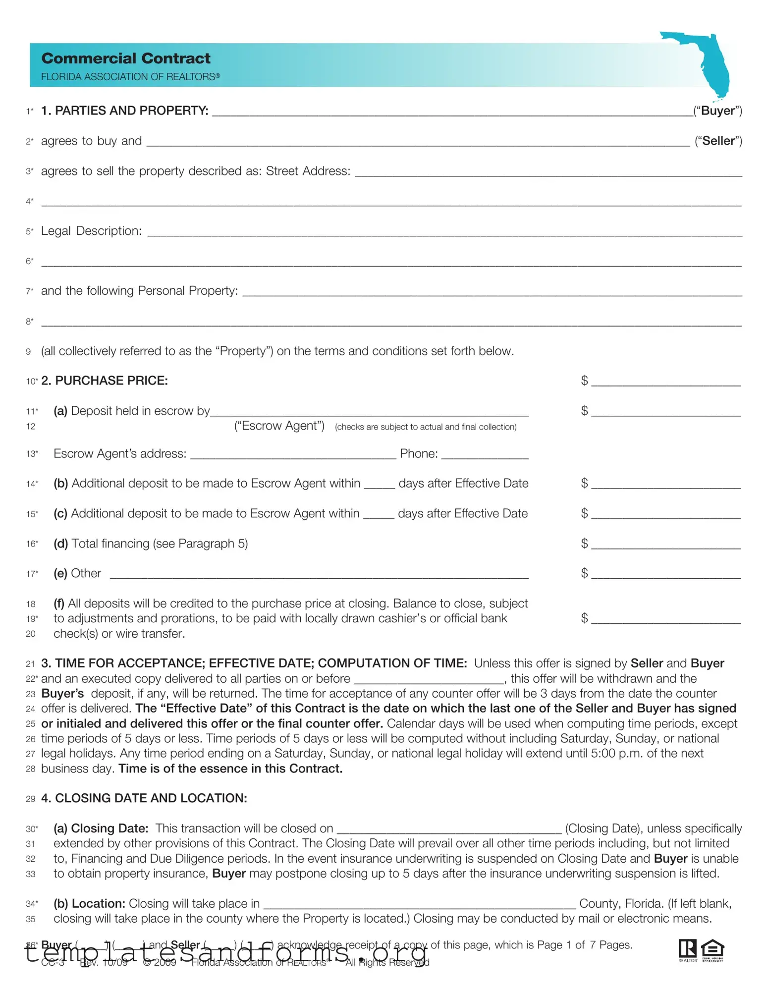 Fill in a Valid Florida Commercial Contract Form
