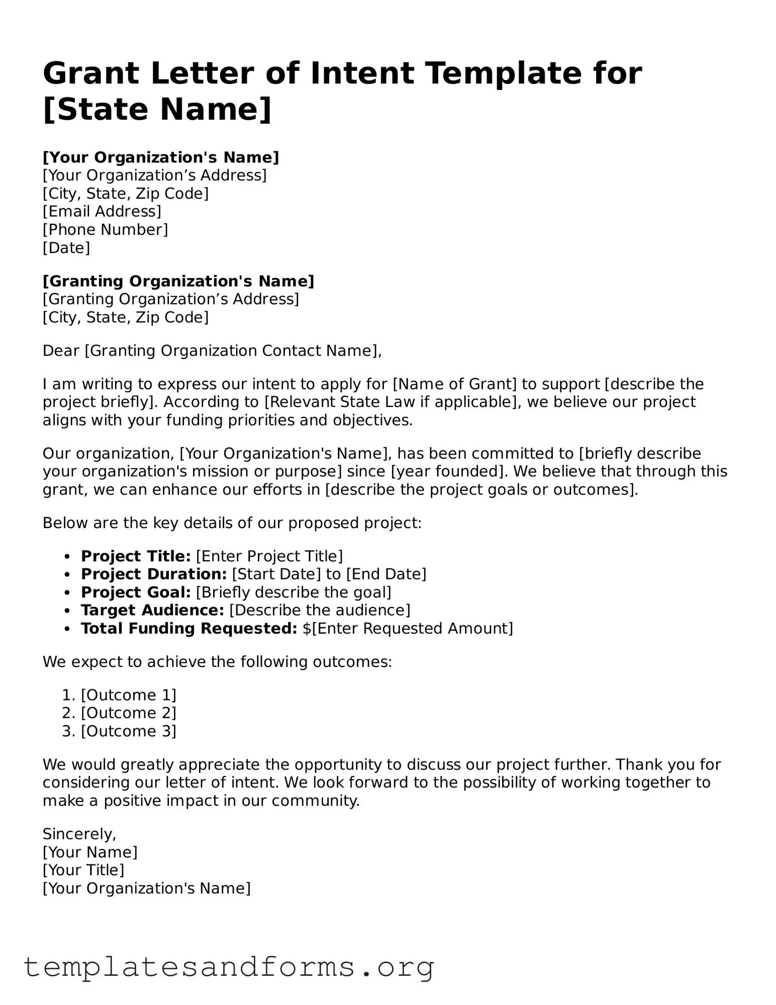 Blank Grant Letter of Intent Document