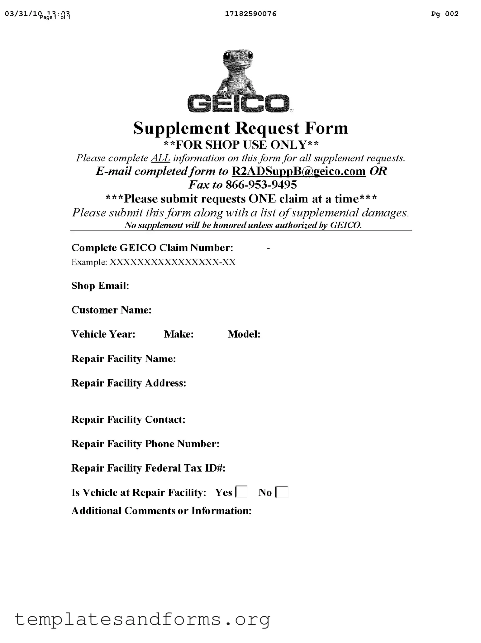 Fill in a Valid Geico Supplement Request Form