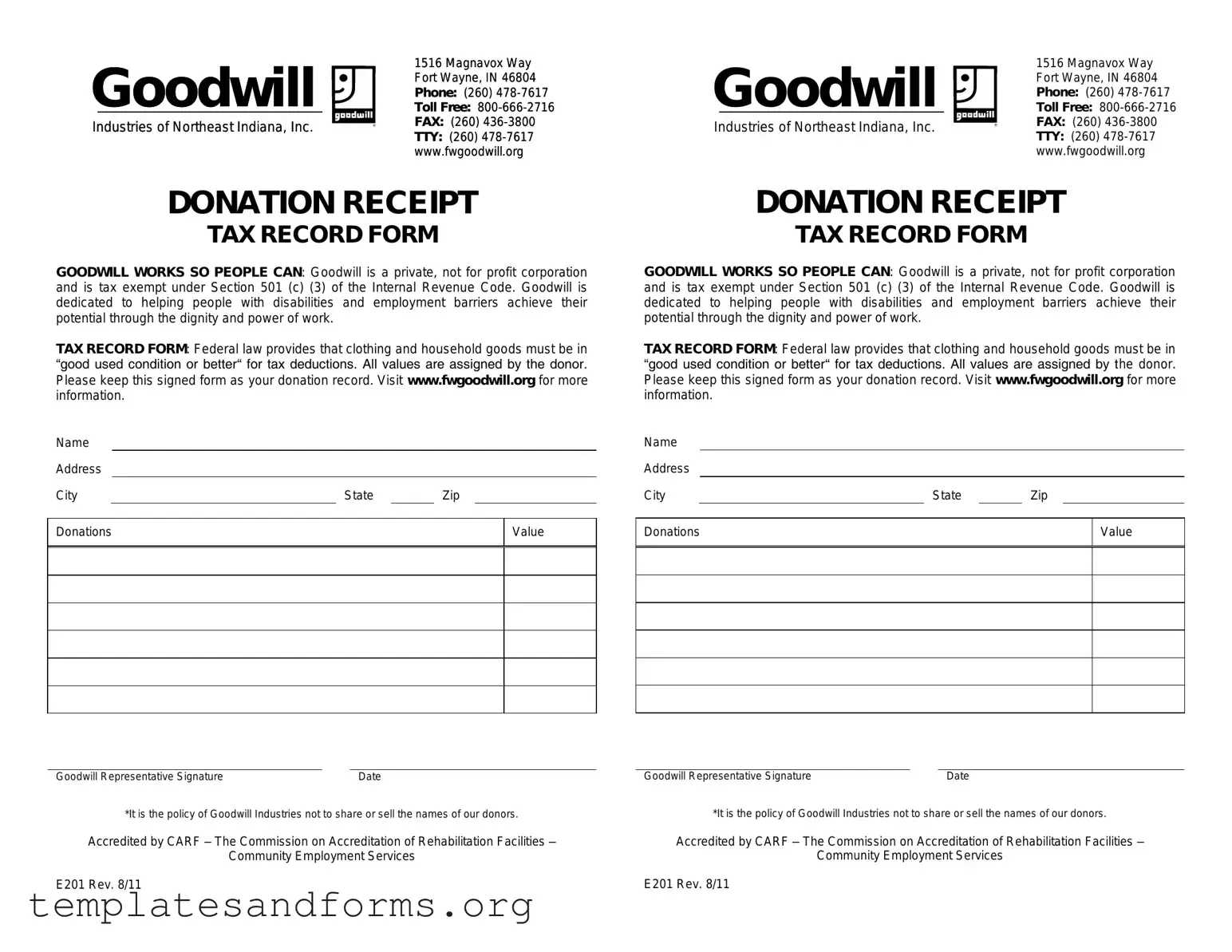 Fill in a Valid Goodwill donation receipt Form