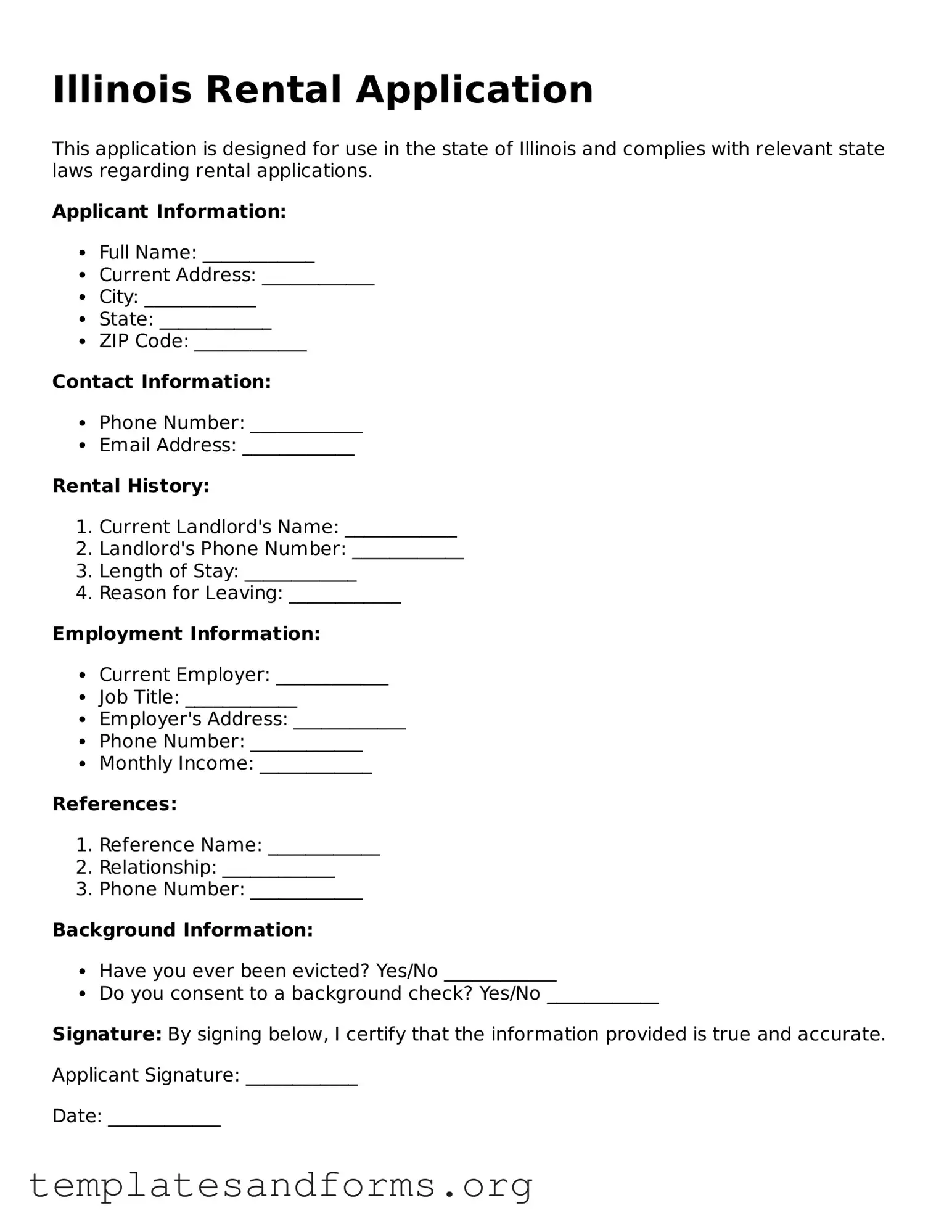 Free Rental Application Form for the State of Illinois