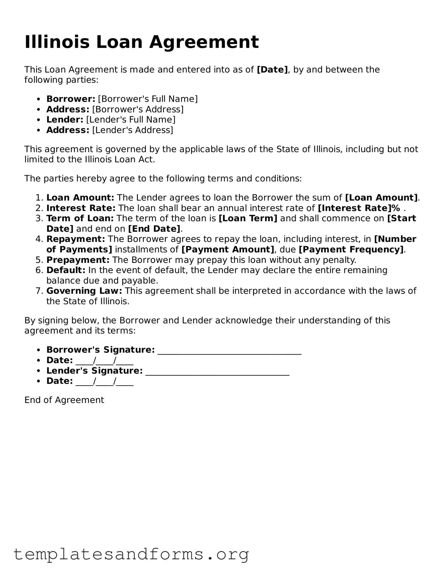 Free Loan Agreement Form for the State of Illinois