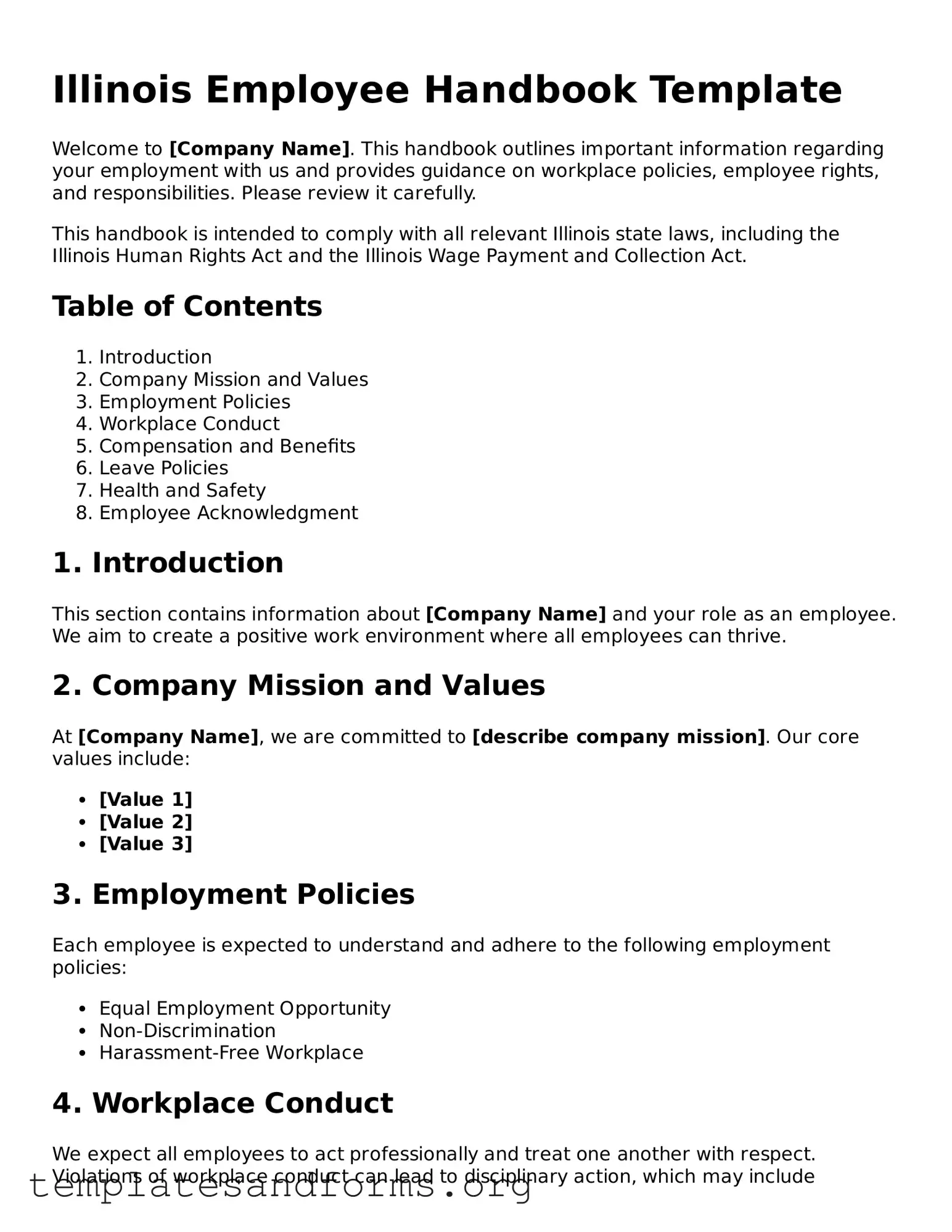 Free Employee Handbook Form for the State of Illinois