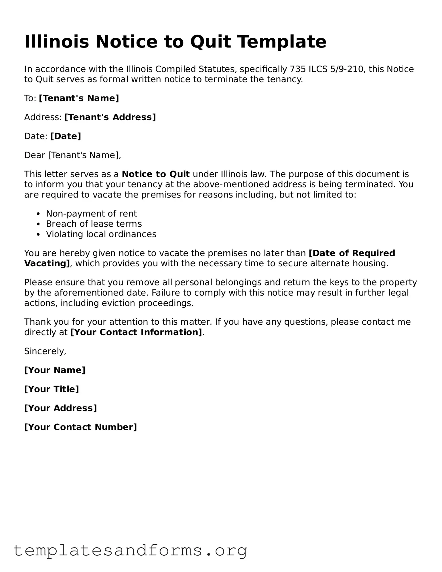 Free Notice to Quit Form for the State of Illinois