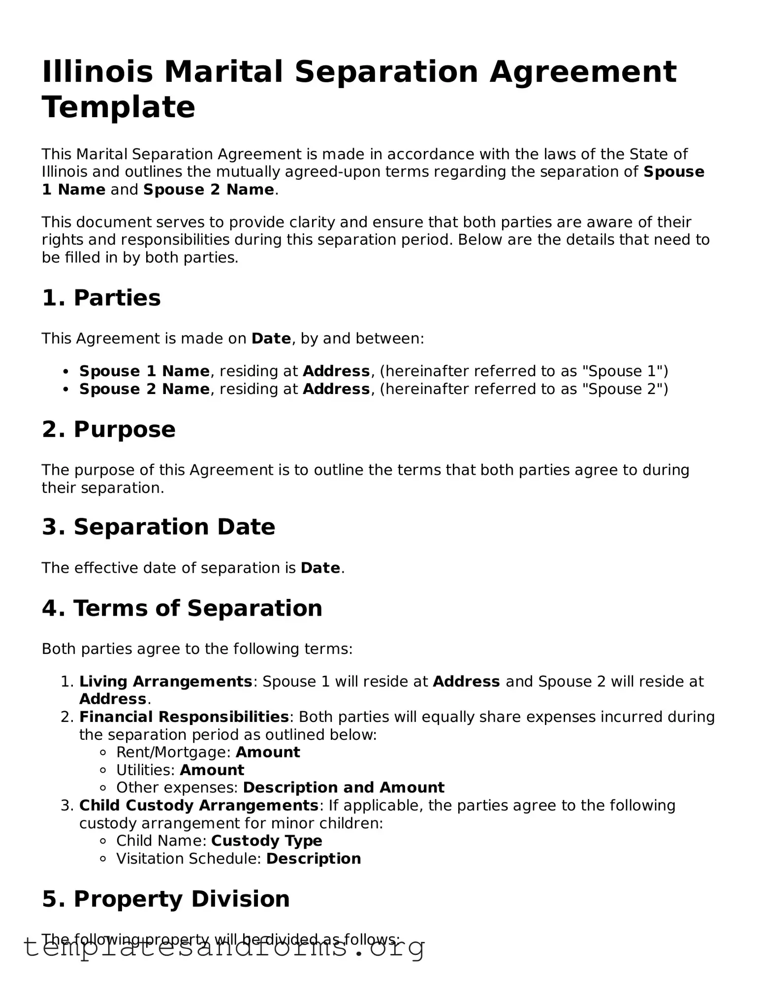 Free Marital Separation Agreement Form for the State of Illinois