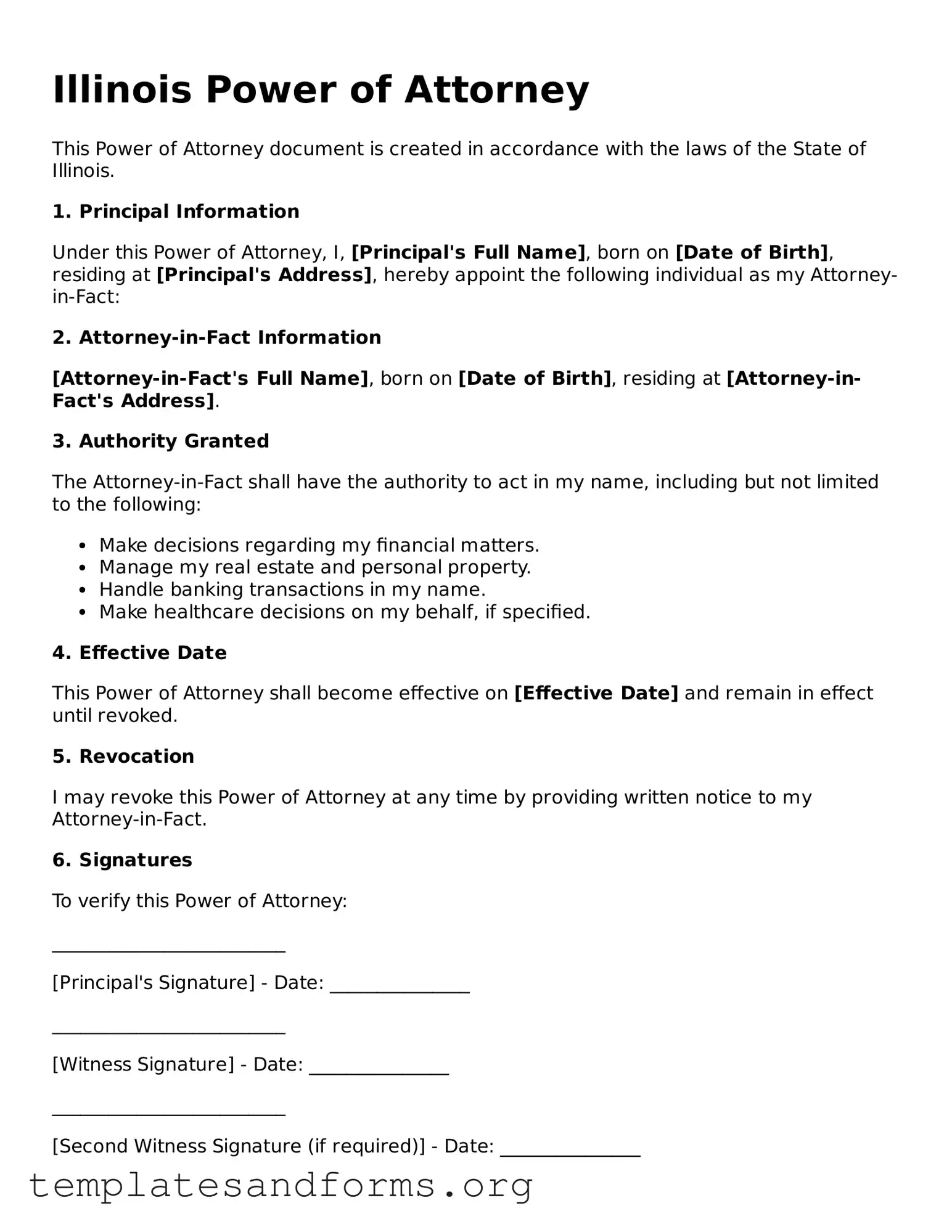 Free Power of Attorney Form for the State of Illinois