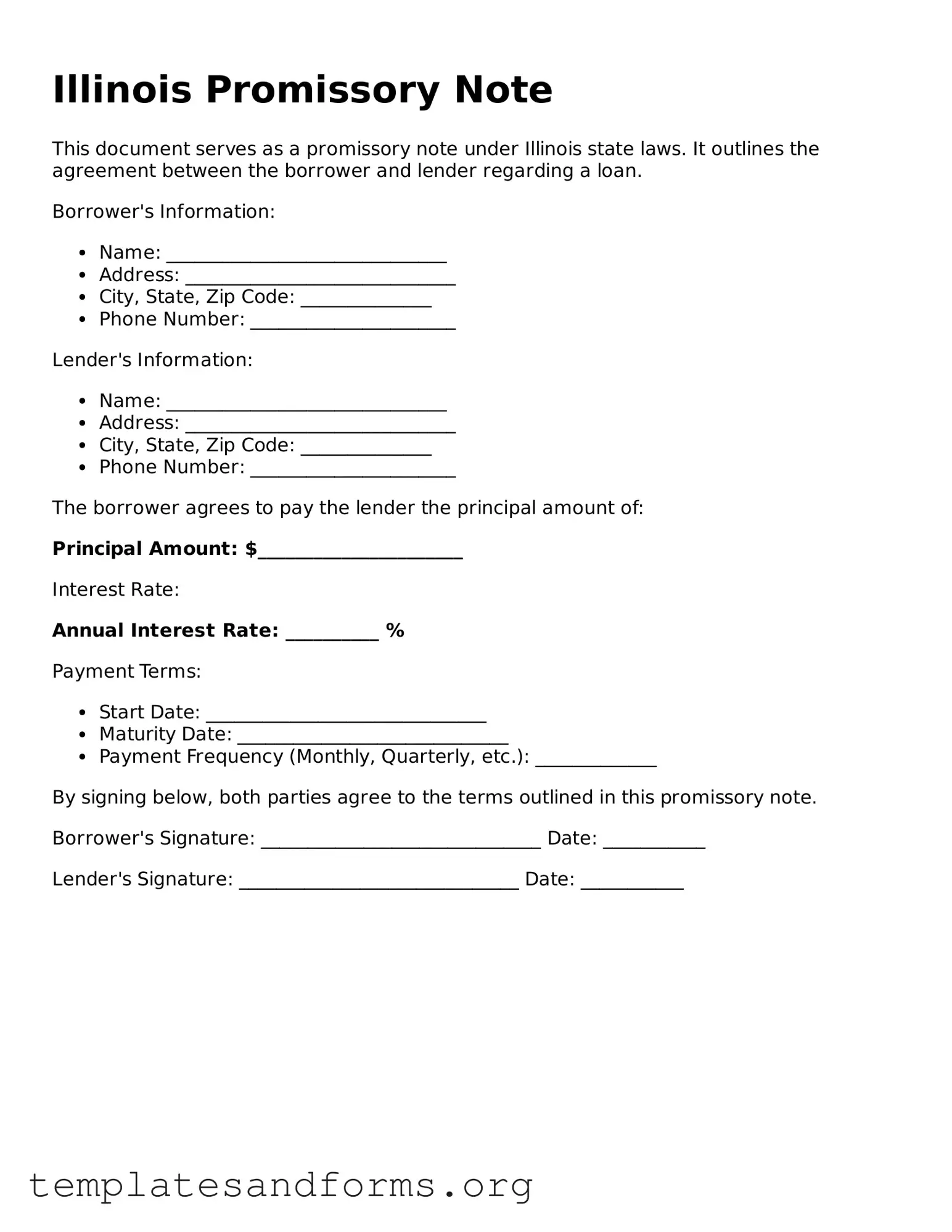 Free Promissory Note Form for the State of Illinois