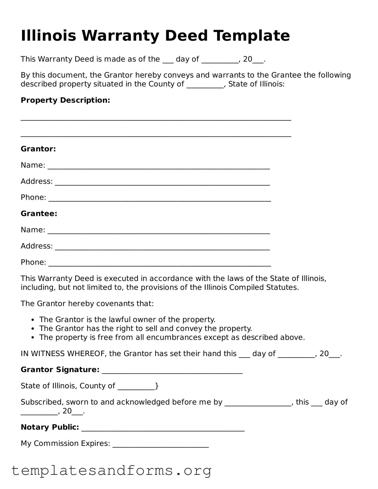 Free Deed Form for the State of Illinois