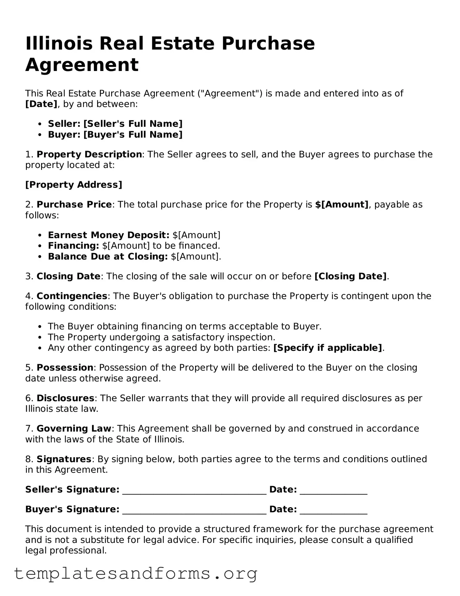 Free Real Estate Purchase Agreement Form for the State of Illinois