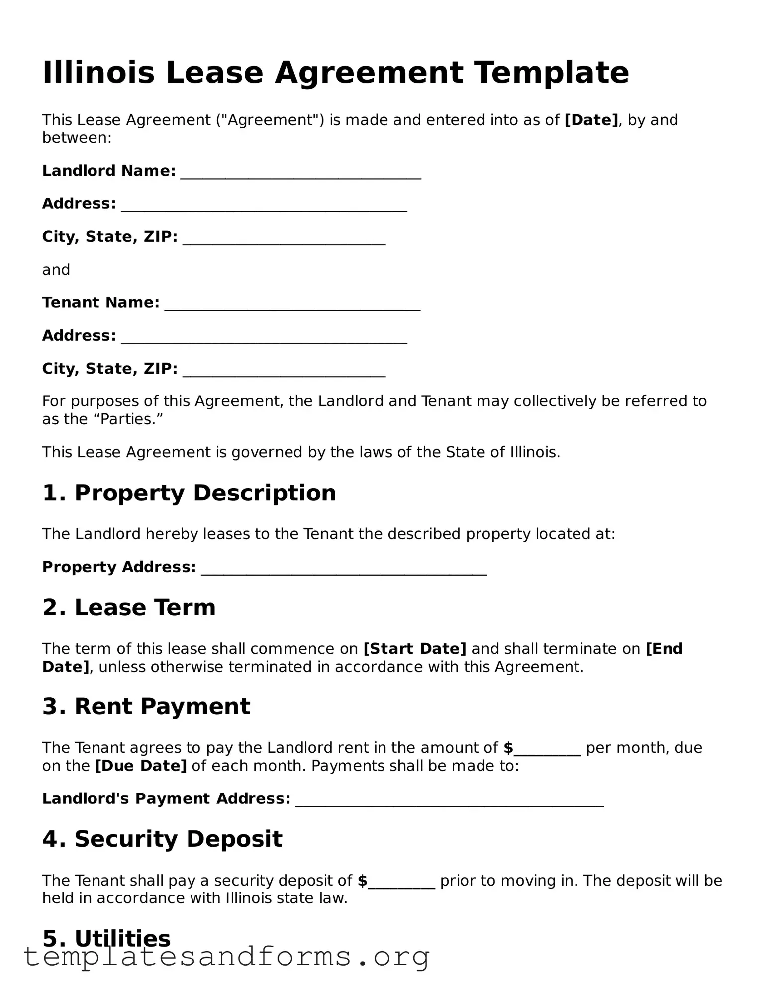 Free Lease Agreement Form for the State of Illinois